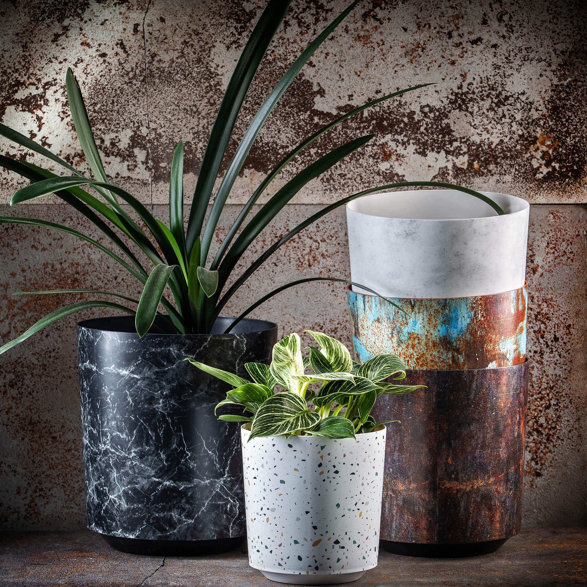 Osłonka na doniczkę Belvi 30 cm, niebiesko-brązowa