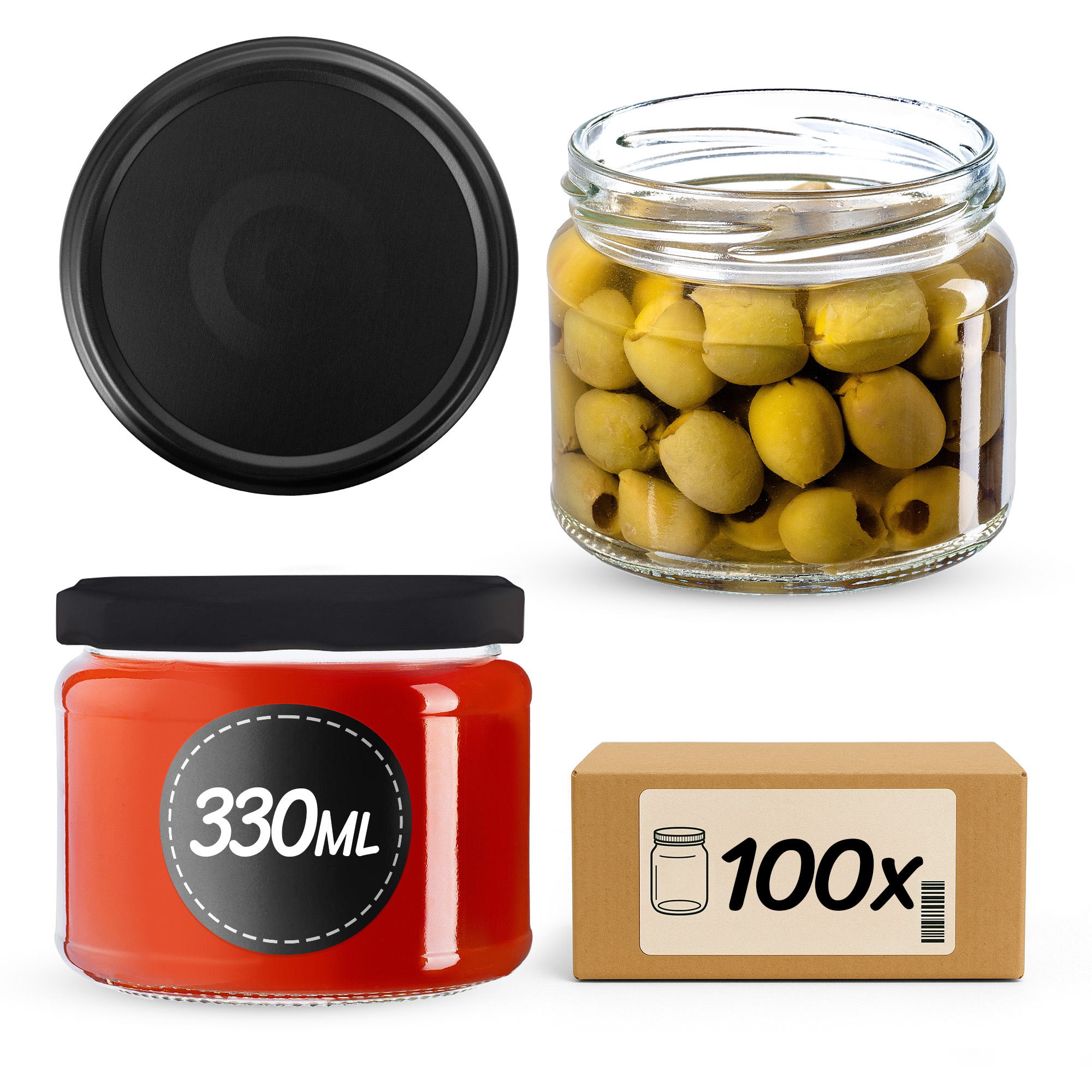 Słoiki na przetwory Sonka 330ml fi82mm 100szt + wieczko Czarny mat