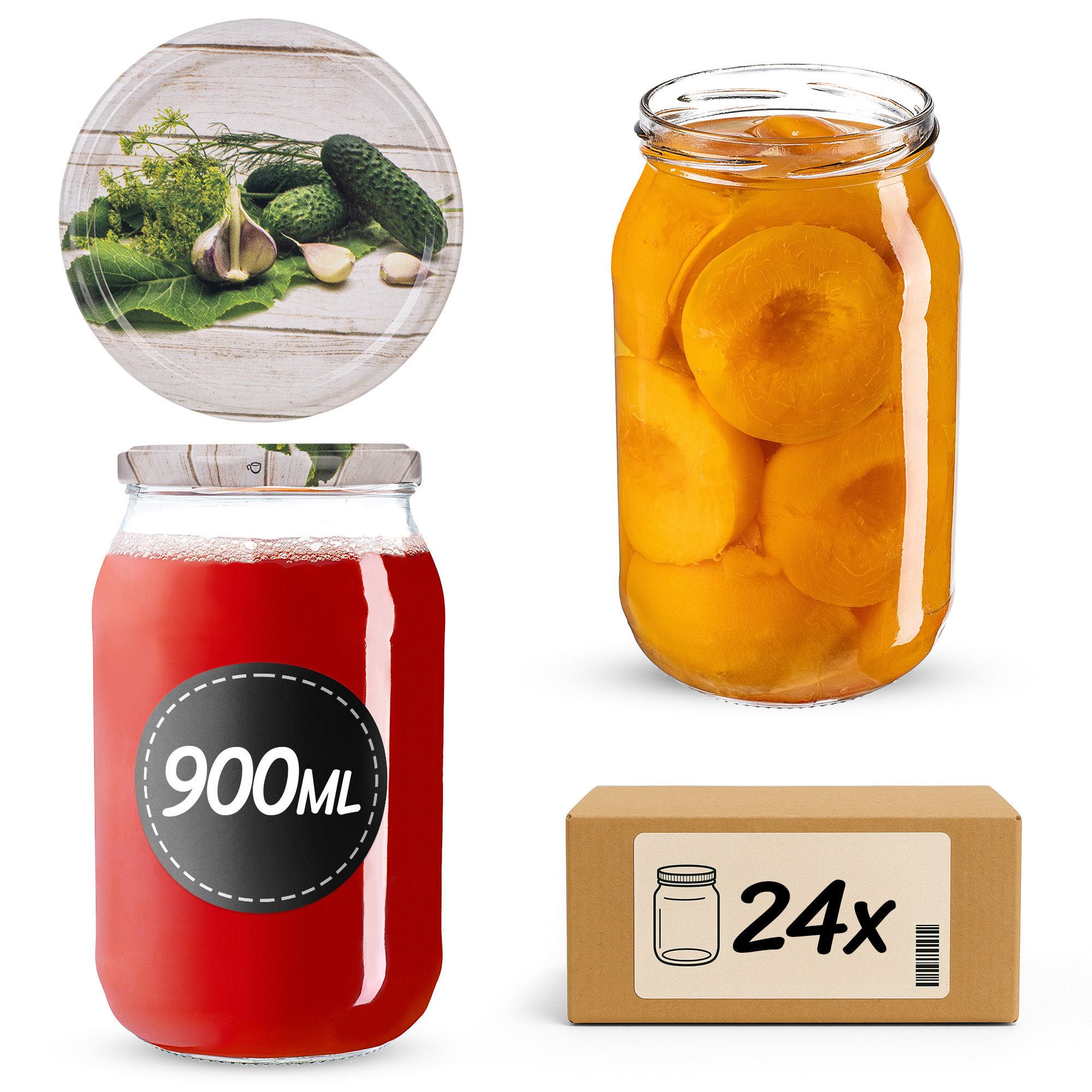 Słoiki na przetwory Simo 900ml fi82mm 24szt + wieczko Ogórek