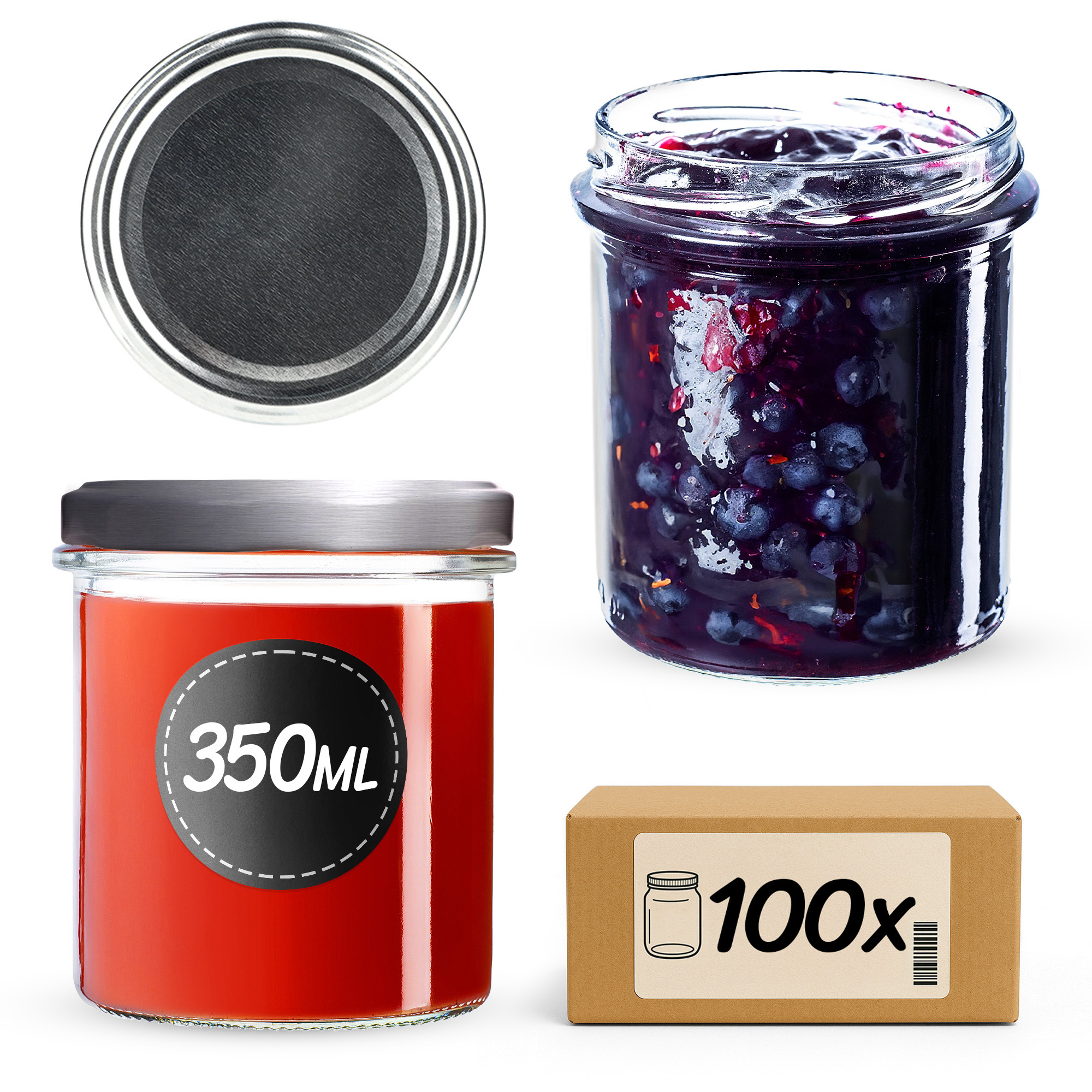 Słoiki na przetwory Avila 350ml 100szt 82mm + wieczka srebrne
