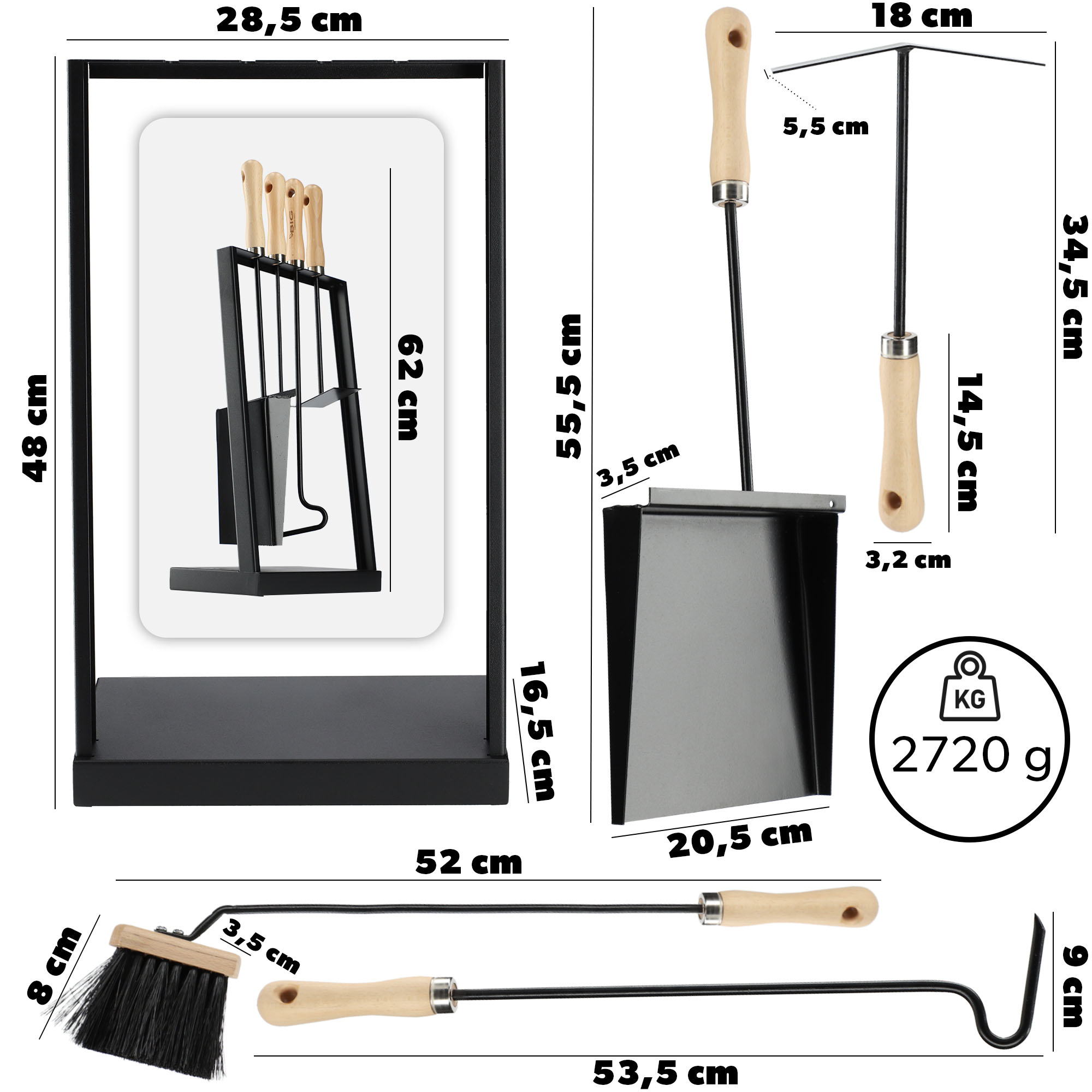 Zestaw kominkowy Stea 5 elementów czarny