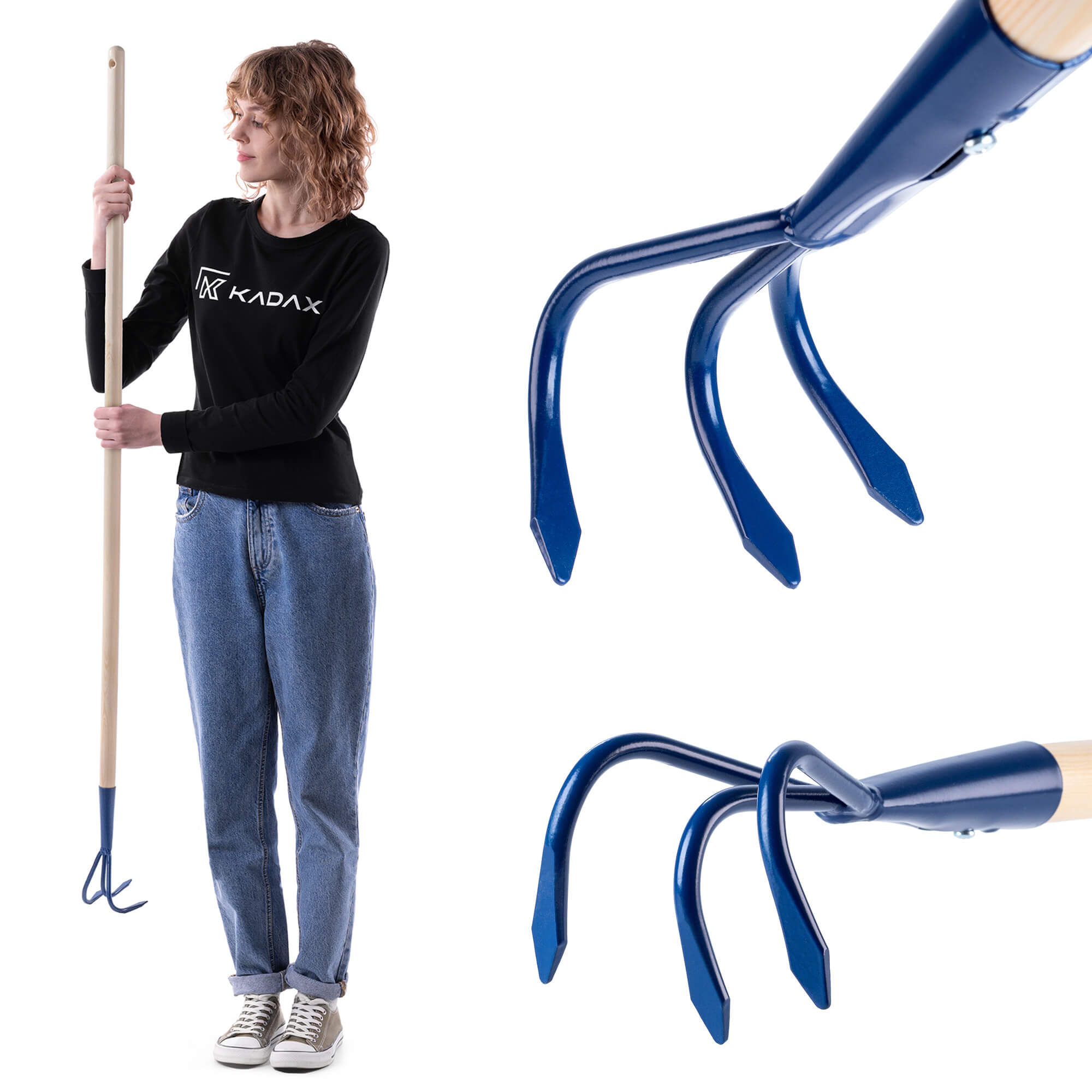 Kultywator ręczny 3-zębny Cogne 142 cm, niebieski
