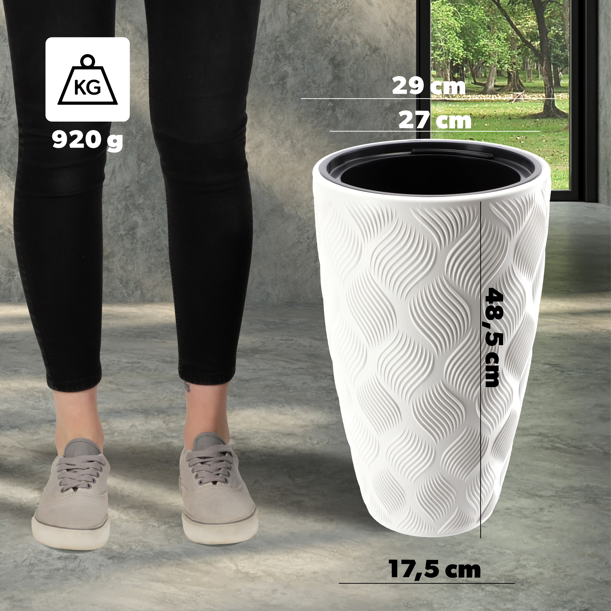 Donica na kwiaty z wkładem wysoka Jesi 30 cm, biała