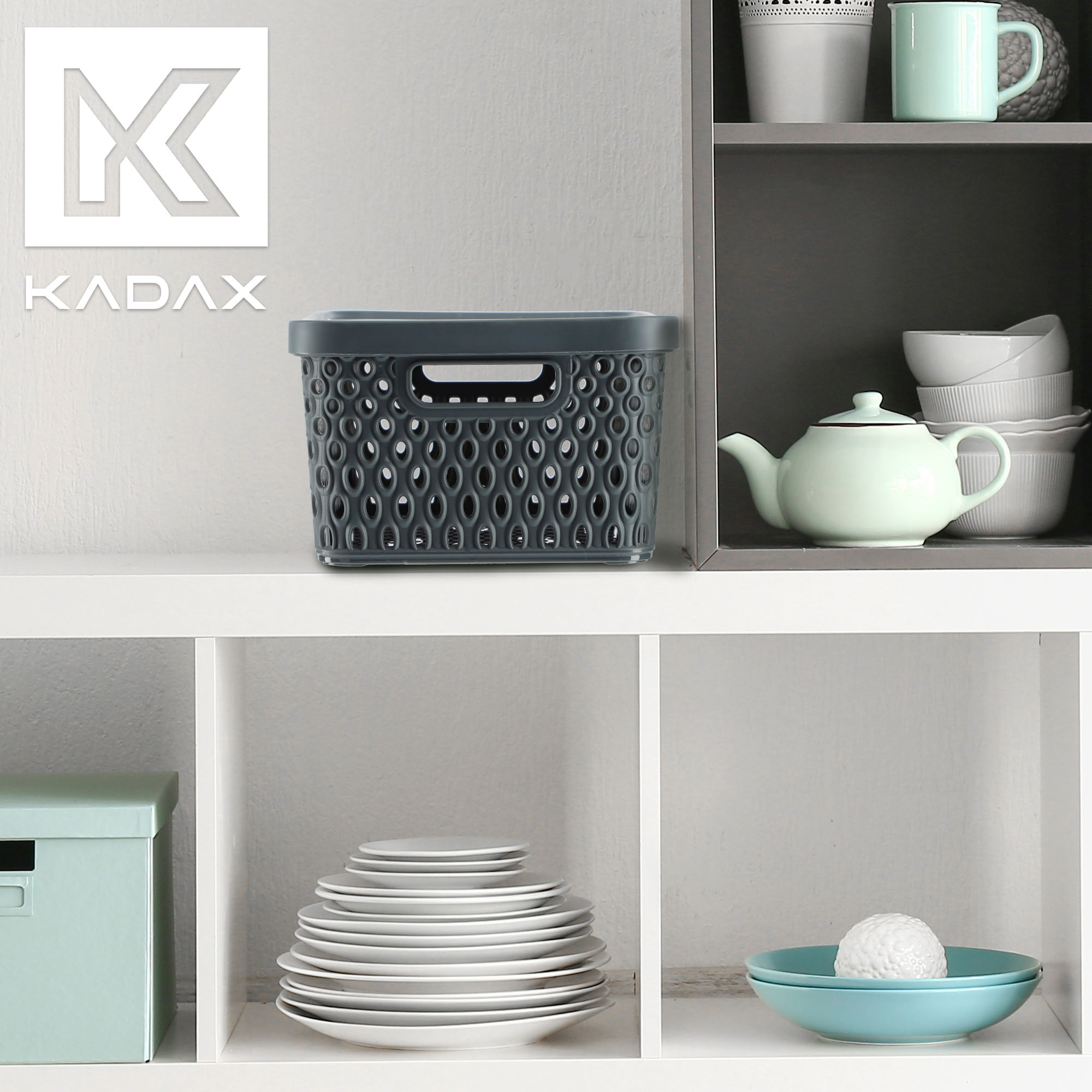 Koszyk z pokrywą do przechowywania Pau 4,5L szary