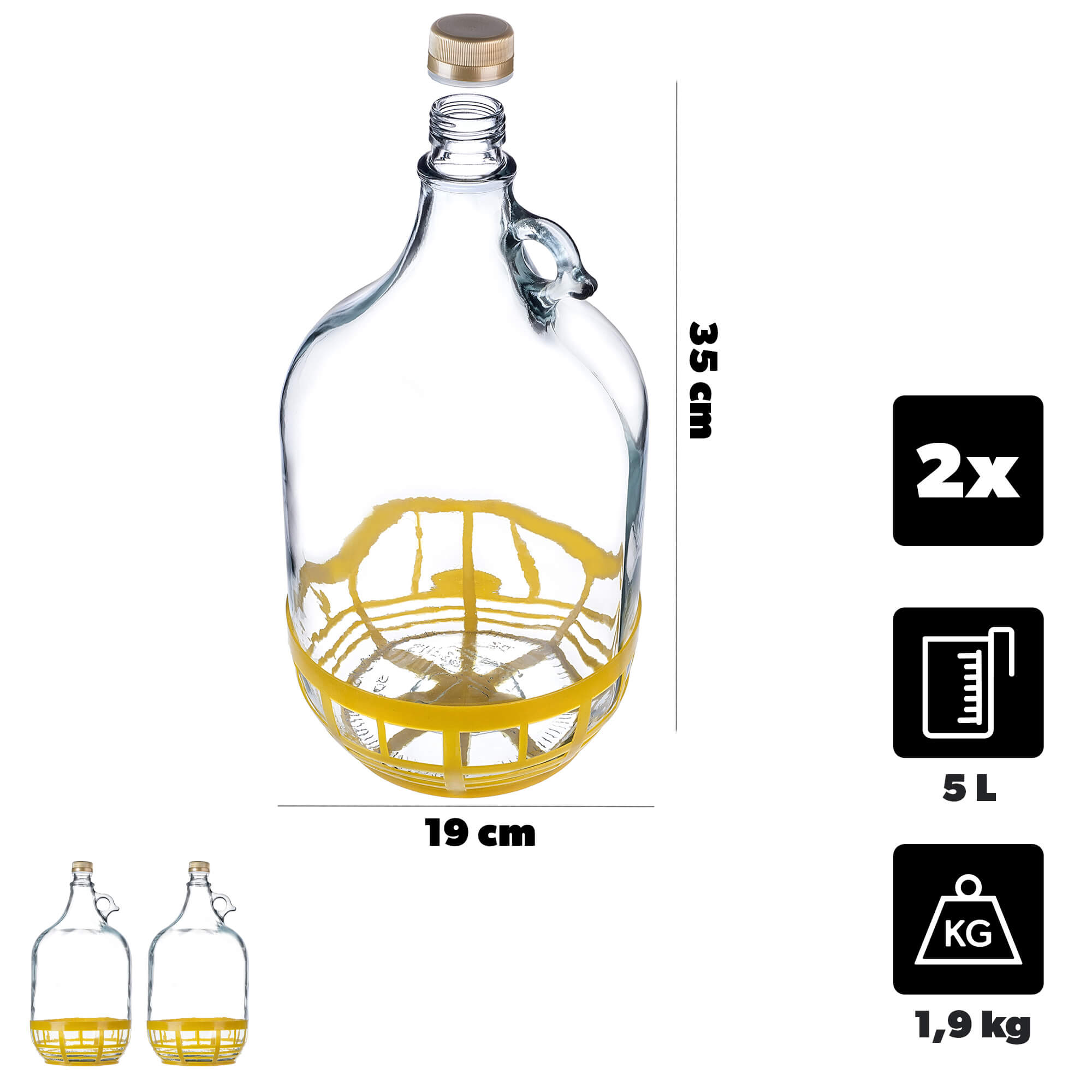Balon Gąsior na wino z zakrętką 5L, 2 szt.