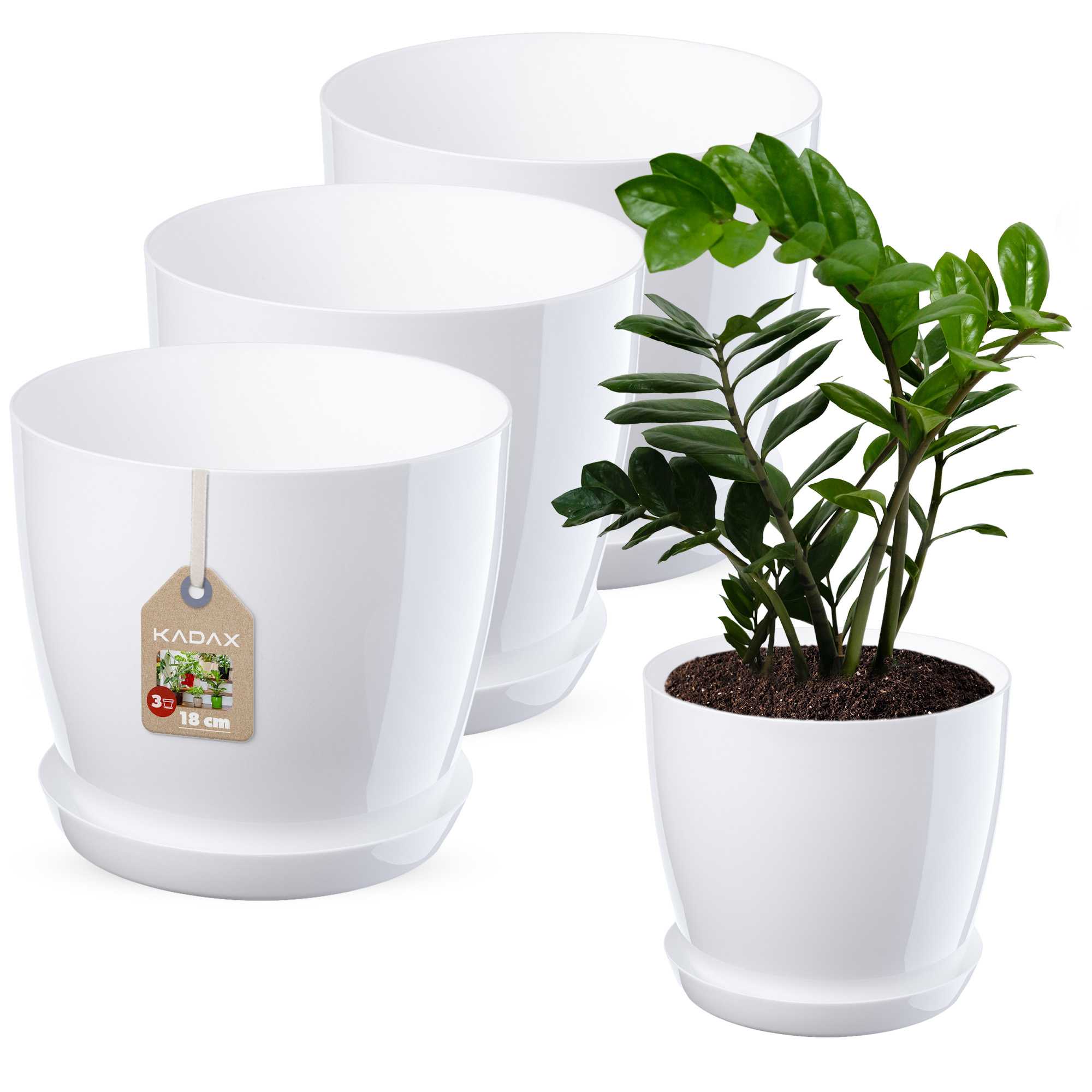 Doniczka Agen z podstawką biała 18 cm, 3 szt.
