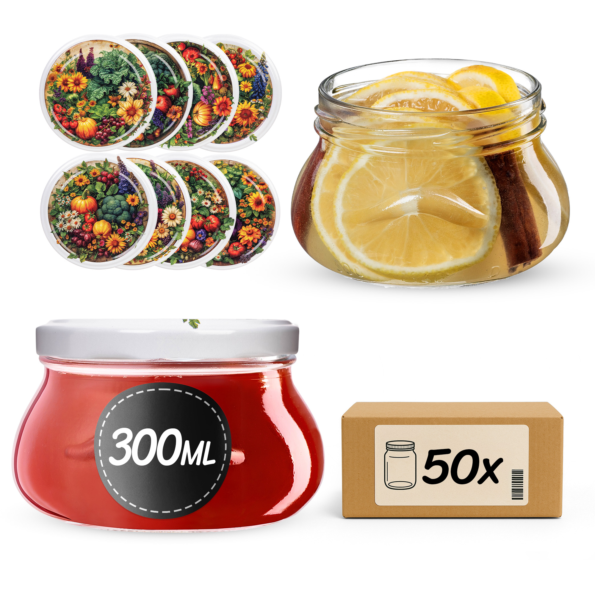 Słoiki na przetwory Raja 300ml fi82mm 50szt + wieczko Warzywny mix