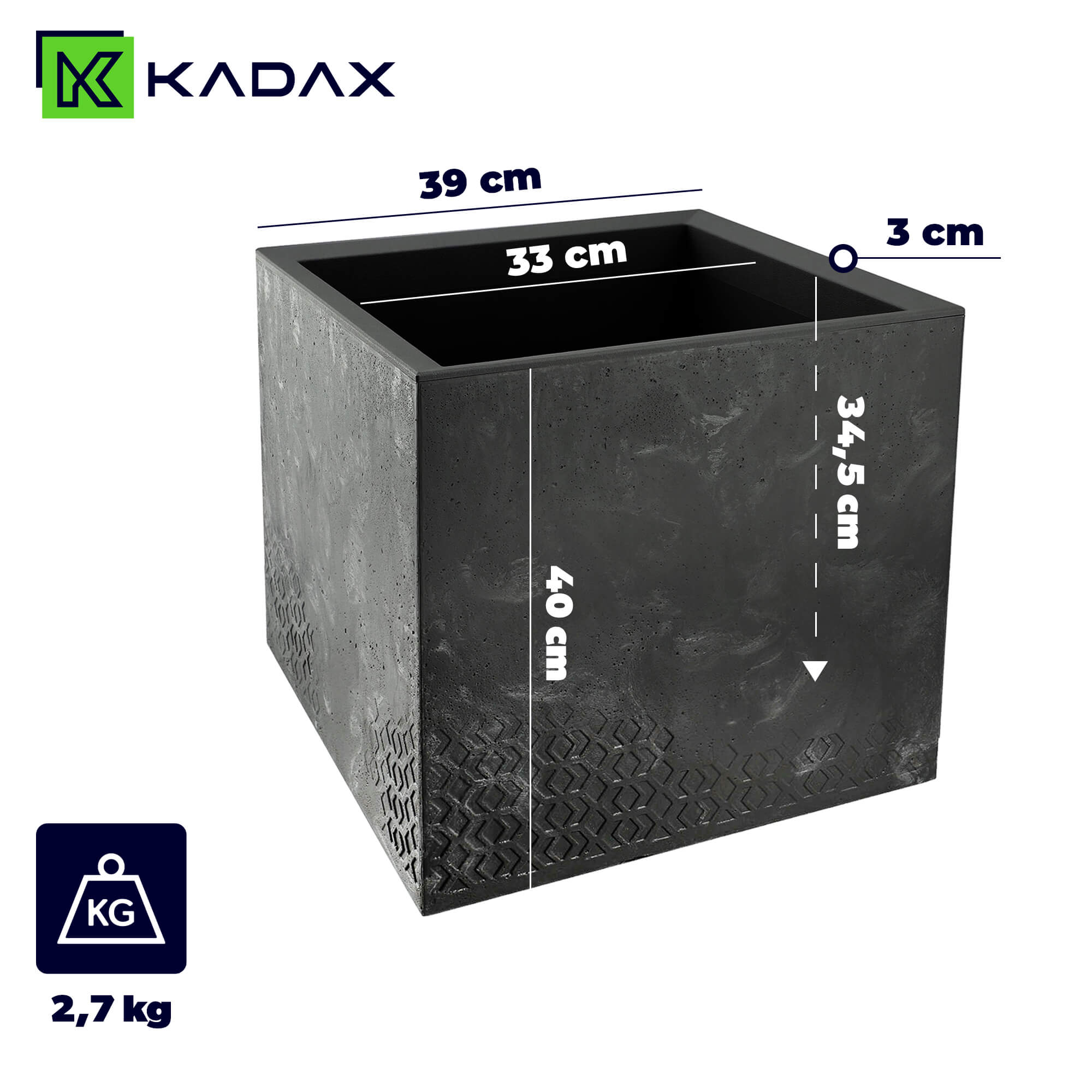 Donica na kółkach Sore 40cm czarny beton