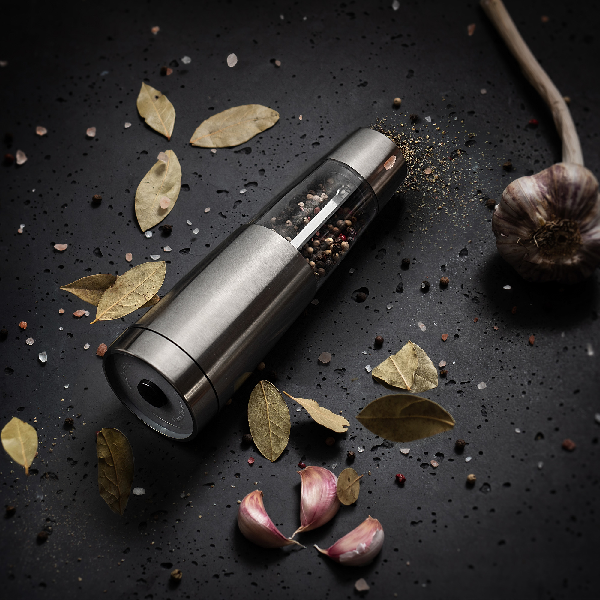 Elektryczny młynek do przypraw Jukon 19 cm, srebrny