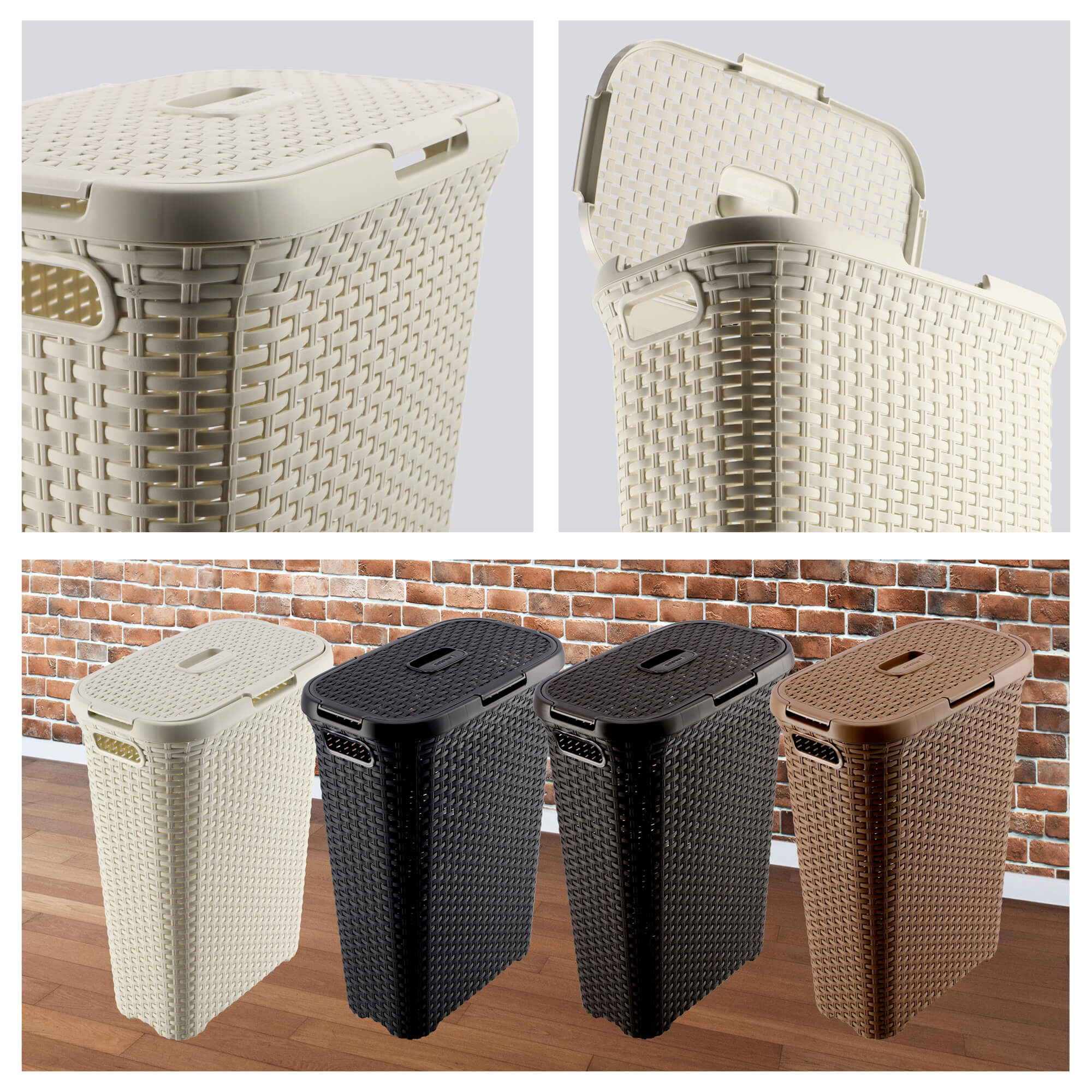 Kosz z pokrywą Curver Natural Style 40L, kremowy