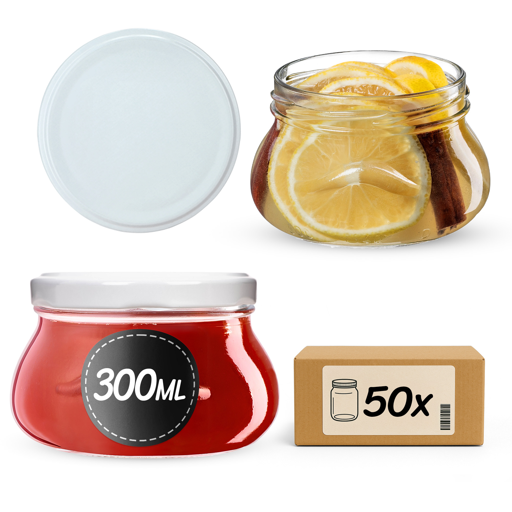 Słoiki na przetwory Raja 300ml 50szt 82mm + wieczka białe