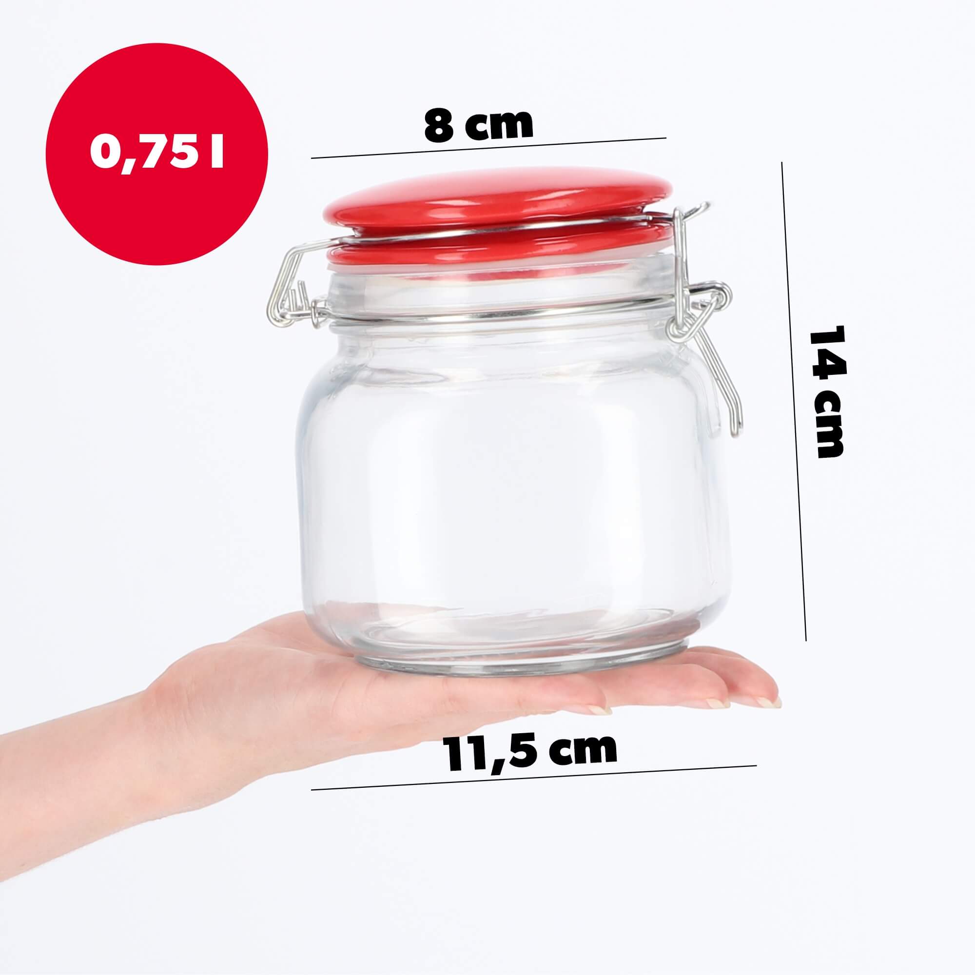 Słoik hermetyczny z ceramiczną pokrywą 0.75L czerwony