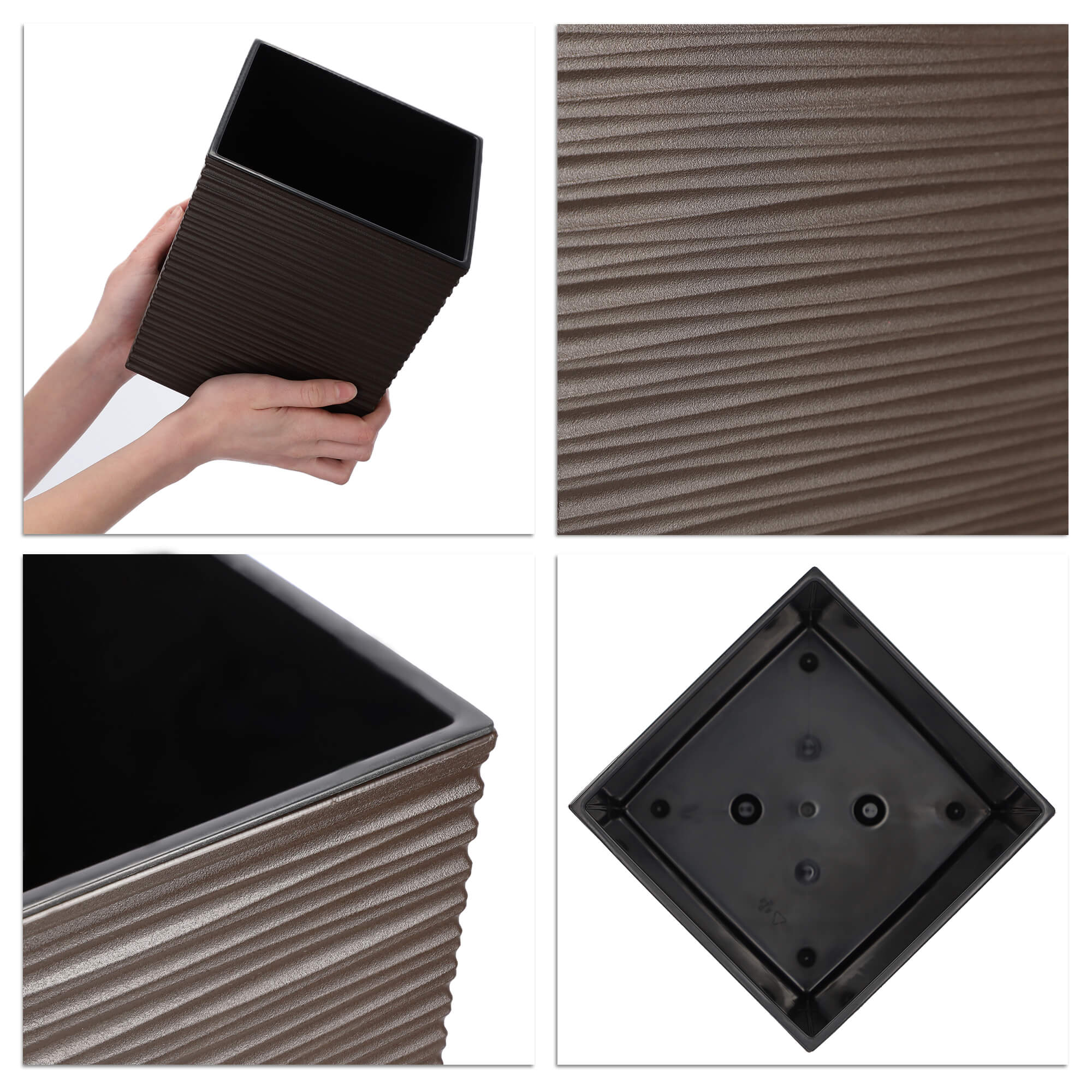 Donica na kwiaty Tres z wkładem dłuto 19 cm, mokka