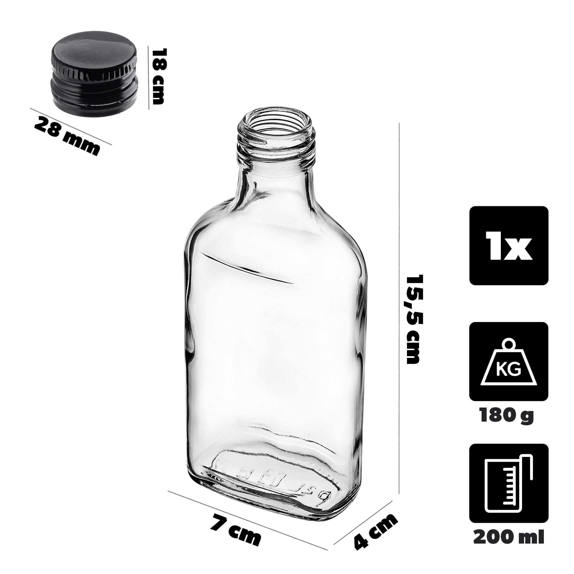 Butelka piersiówka Viane 200ml z czarną zakrętką 1 szt.