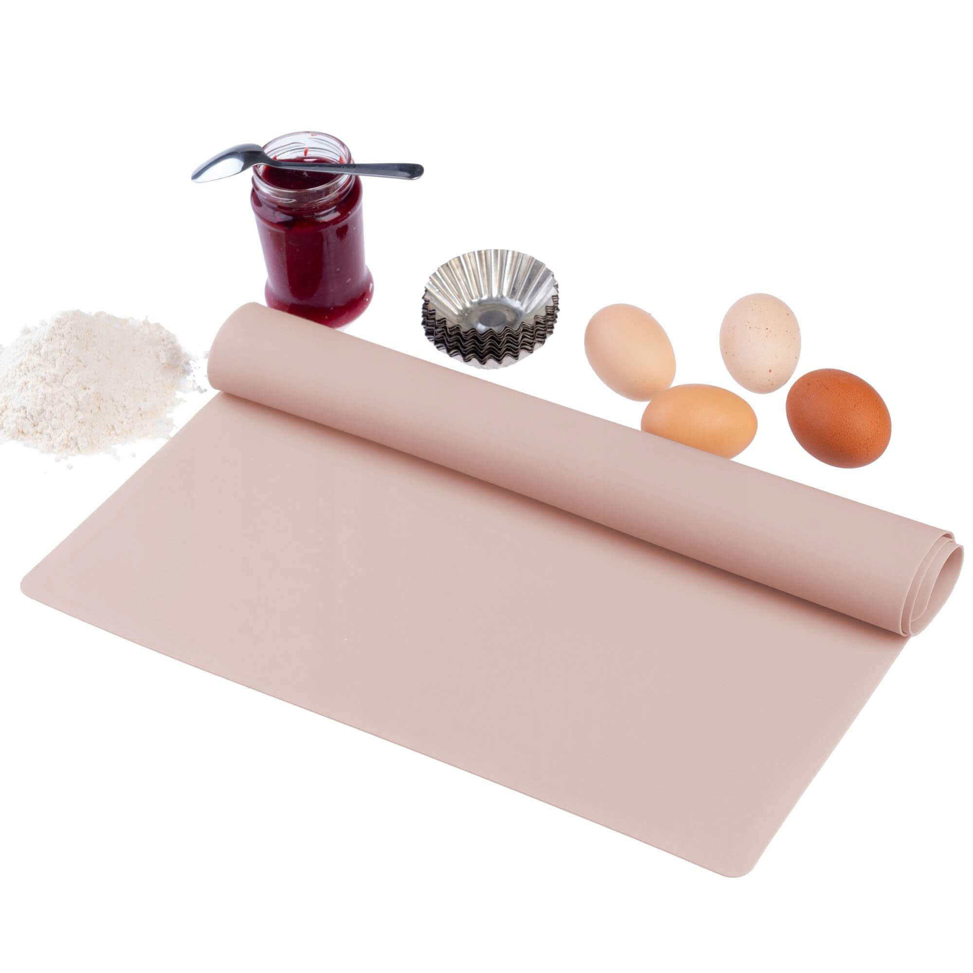 Stolnica silikonowa 60 x 40 cm + wałek do ciasta 44 x 5 cm, różowy