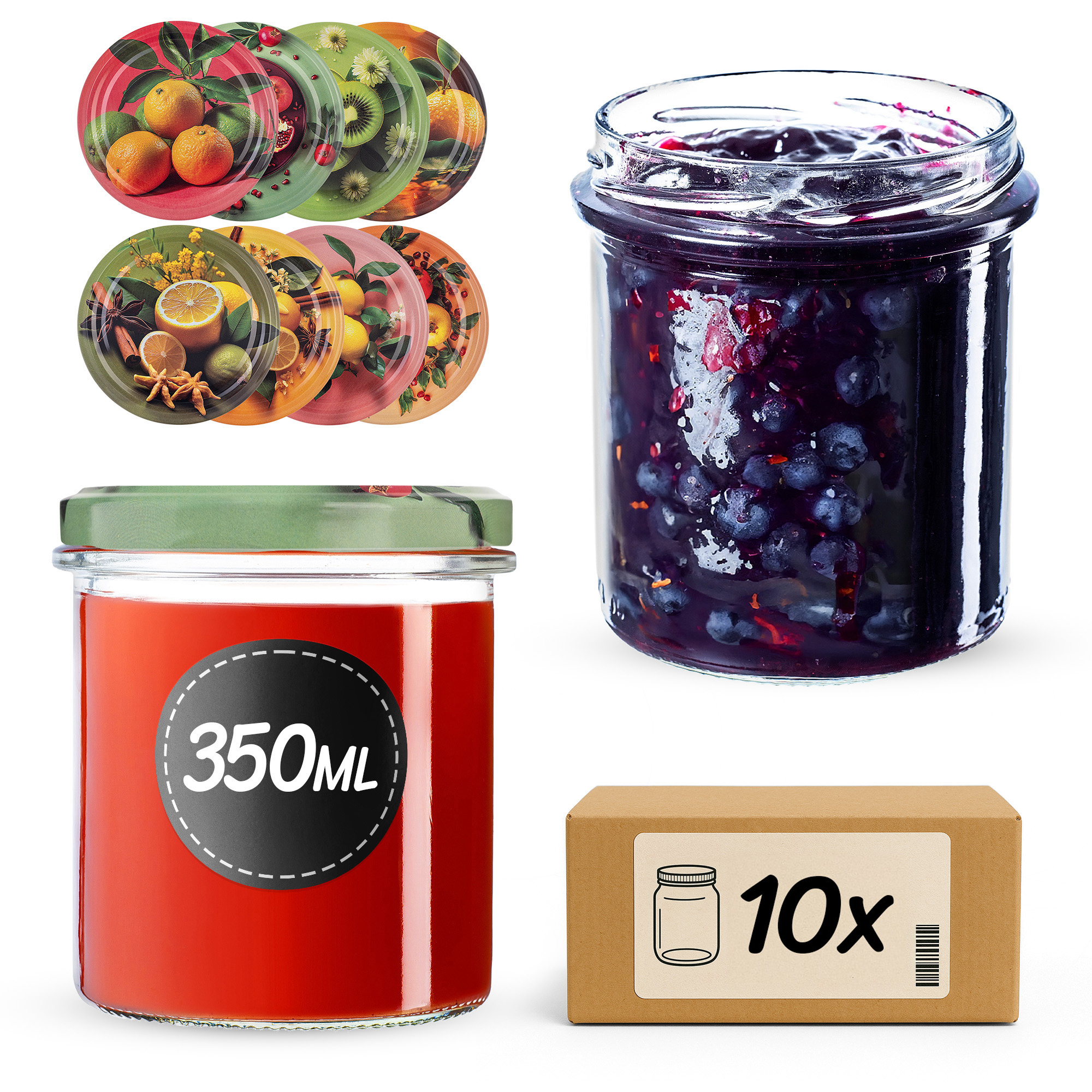 Słoiki na przetwory Avila 350ml fi82mm 10szt + wieczko Egzotyczne owoce