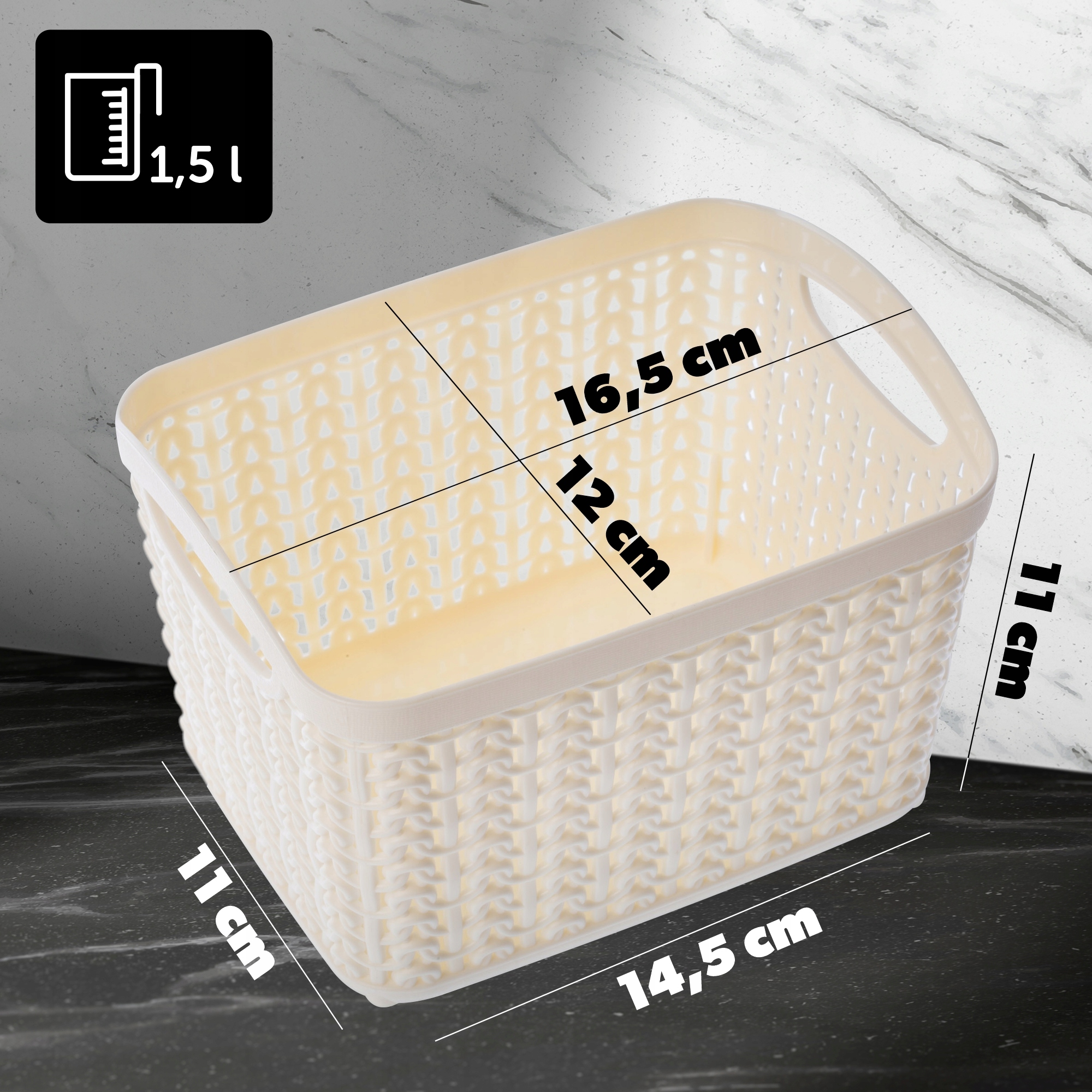 Koszyk plastikowy prostokątny Fonti 1.5L, kremowy
