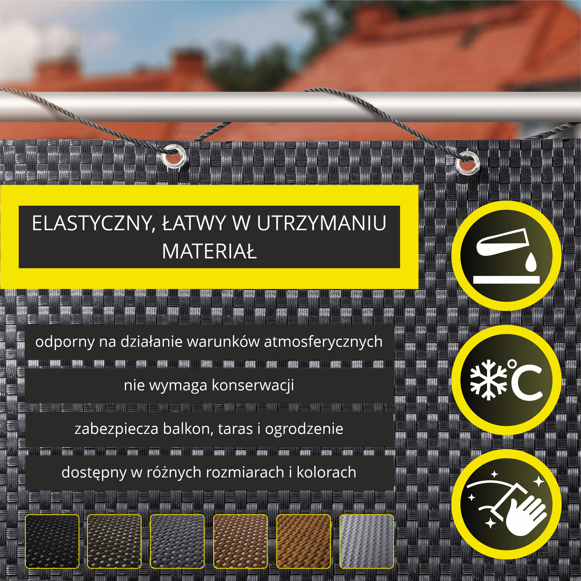 Osłona balkonowa 90 x 700 cm, czarna