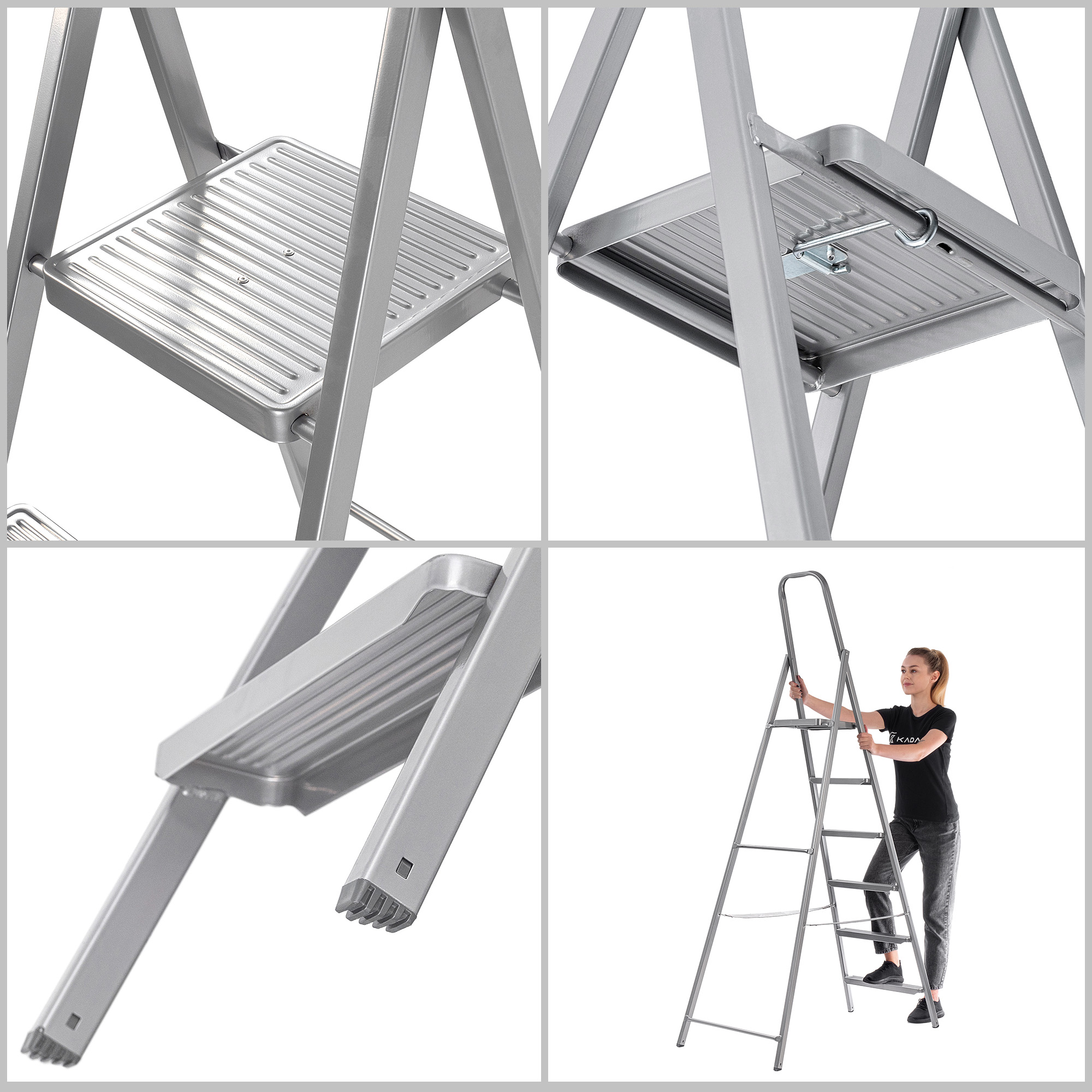 Drabina stalowa Ewo 6 stopniowa rozkładana jednostronna wielofunkcyjna