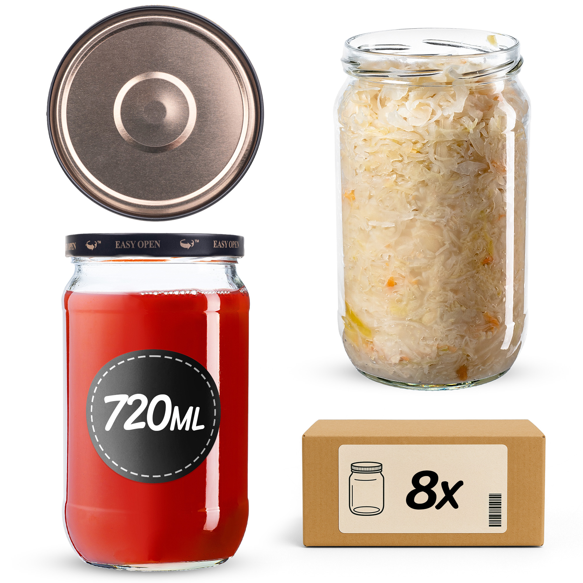 Słoiki na przetwory Niva 720ml fi82mm 8szt + wieczko Czarno złote