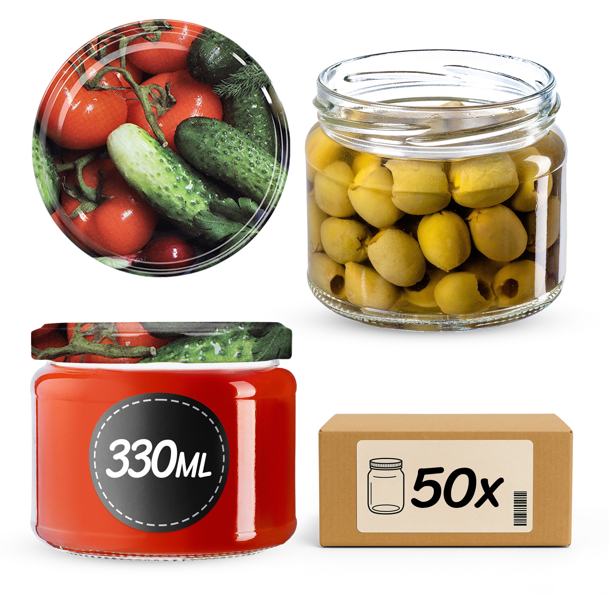 Słoiki na przetwory Sonka 330ml 50szt 82mm + wieczka "Warzywa"