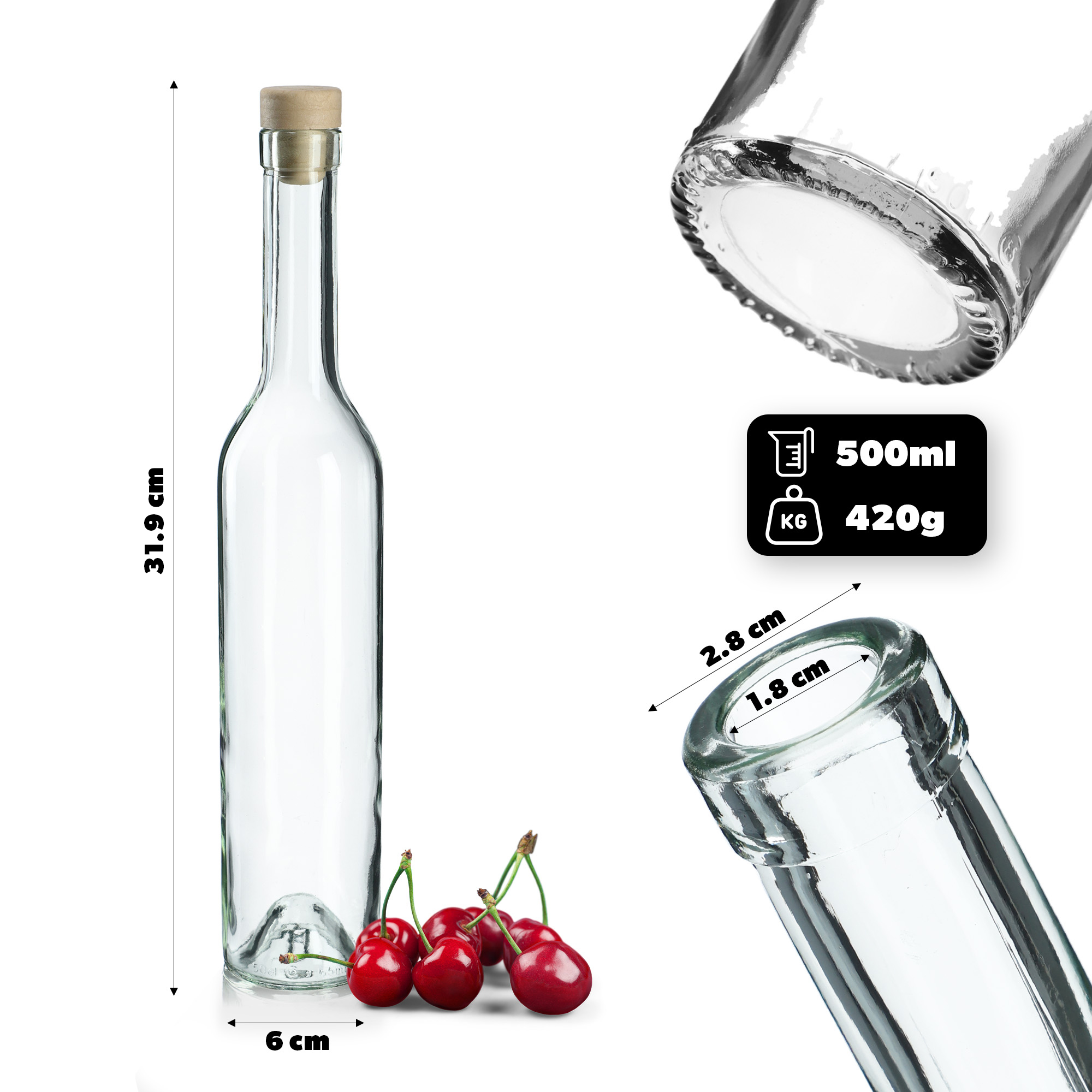 Butelka z korkiem Calto 0,5L z korkiem fi19, 8 szt.