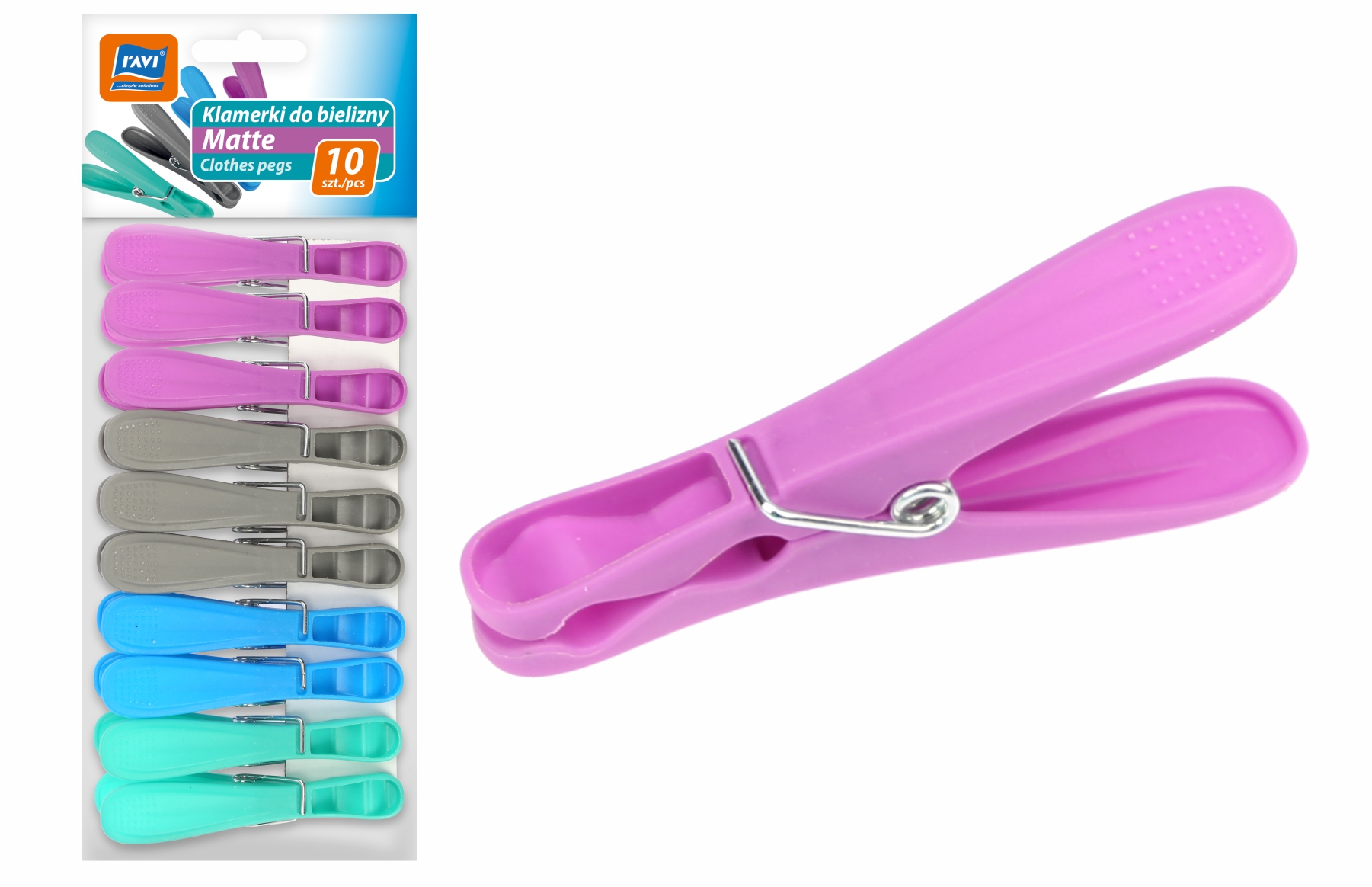 Plastikowe klamerki do bielizny Ravi Matte, 4 kolory, 10 szt.