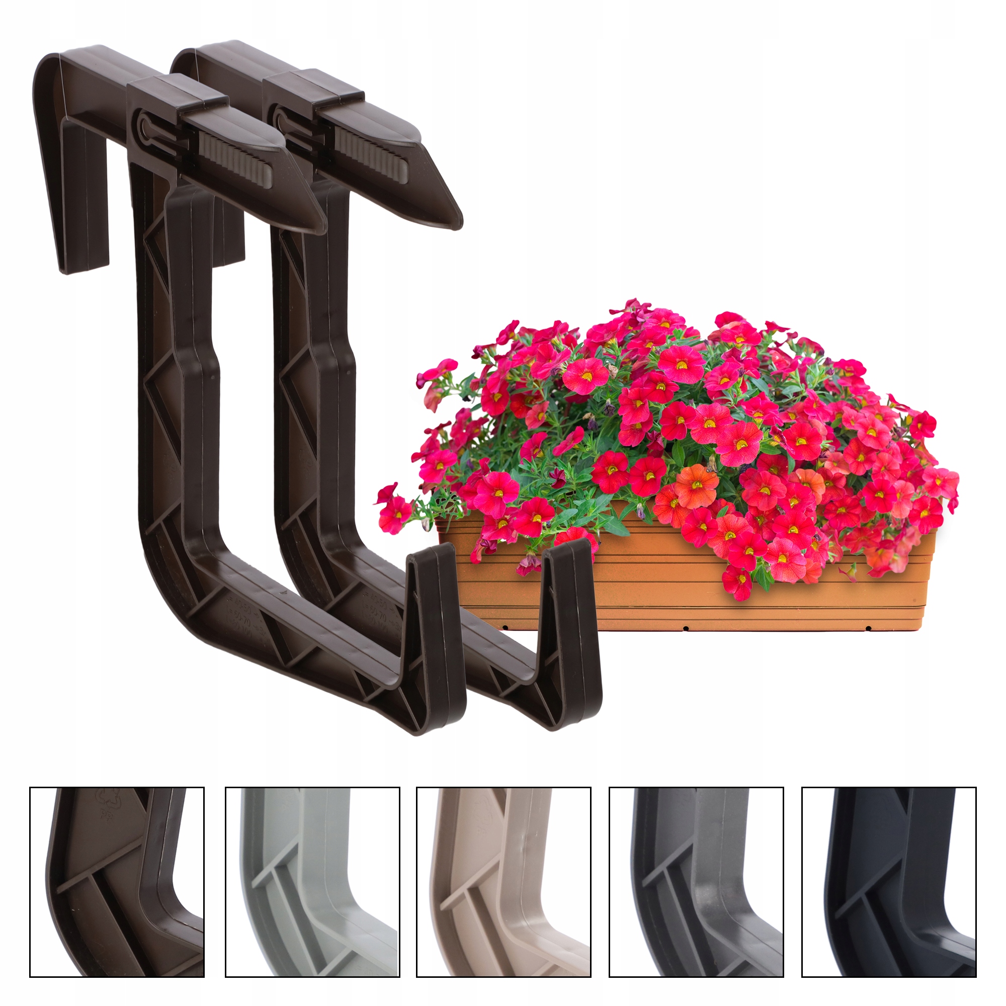 Uchwyt na skrzynkę balkonową brązowa, 2 szt.