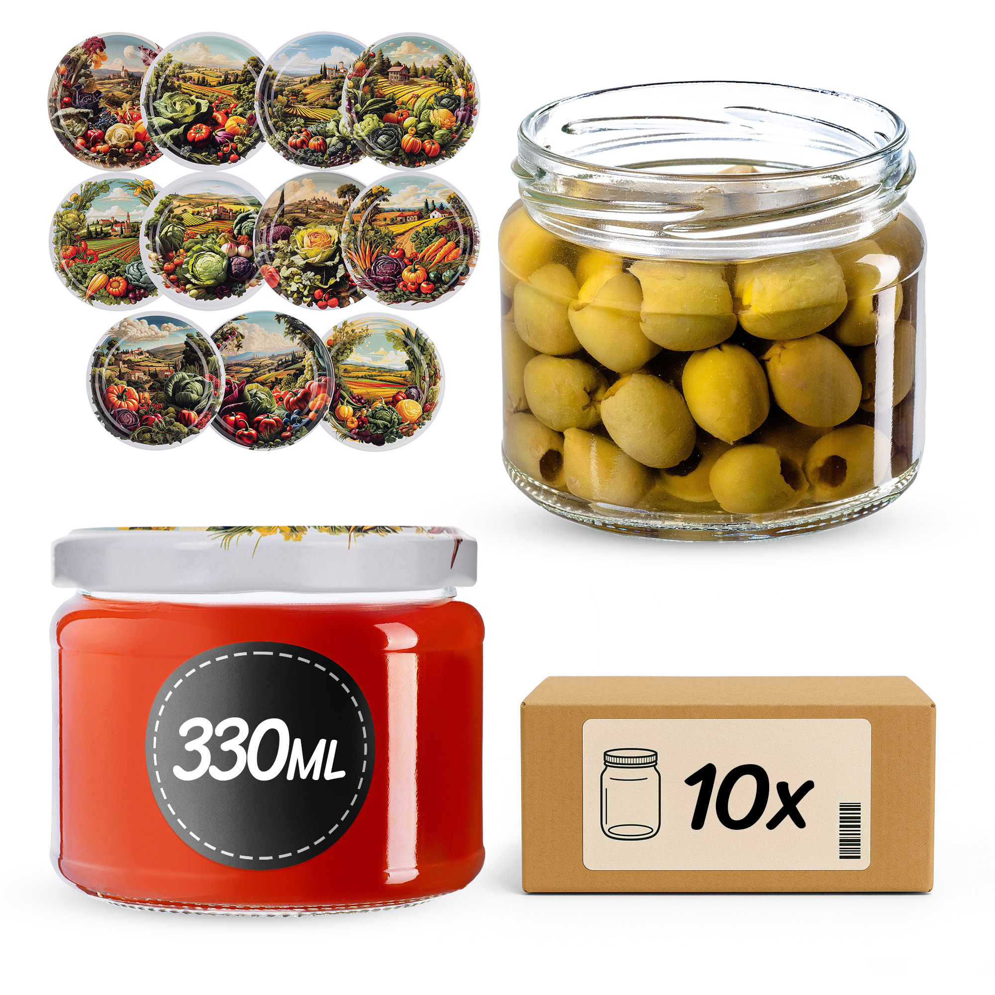 Słoiki na przetwory Sonka 330ml fi82mm 10szt + wieczko Warzywa mix