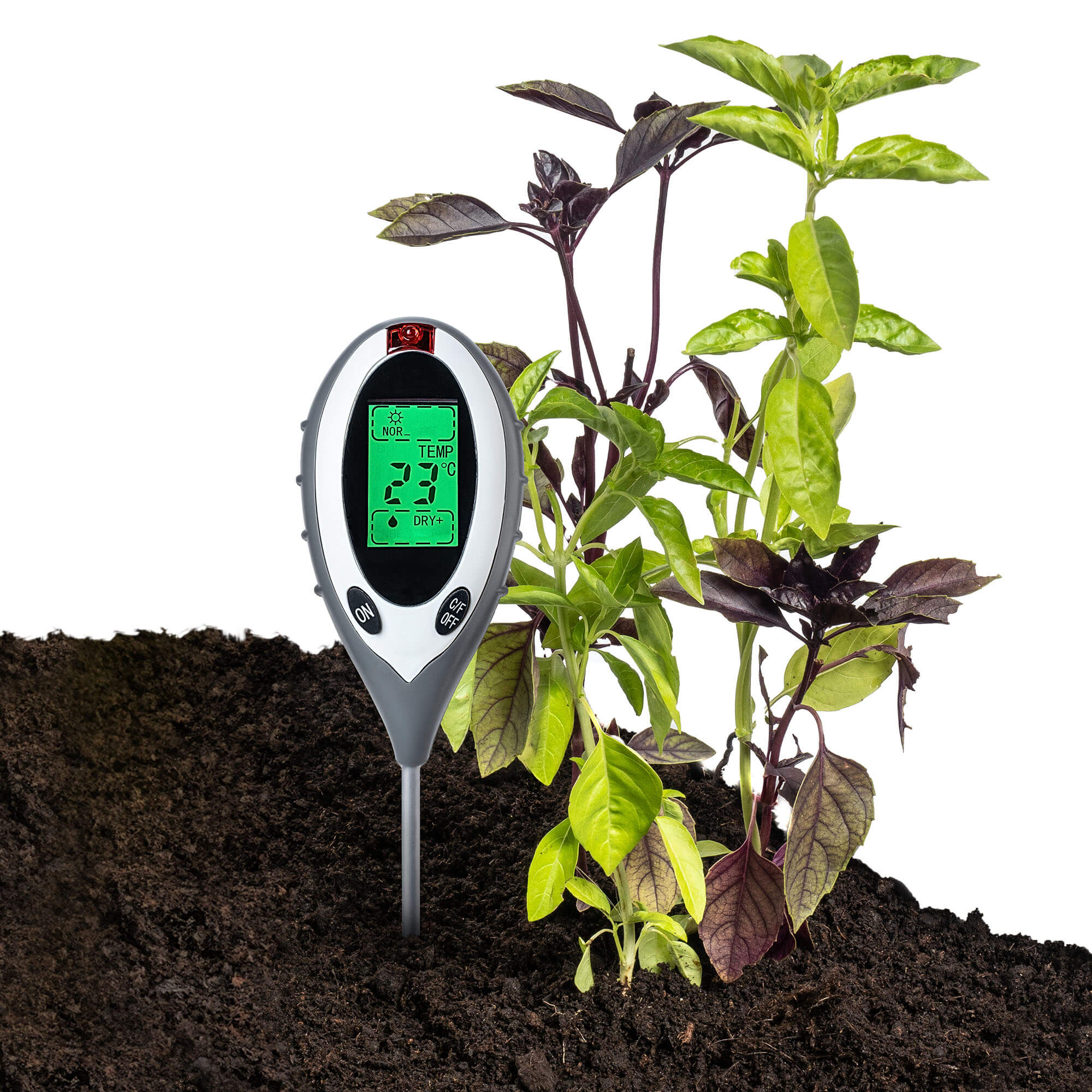 Miernik kwasowości, wilgotności, nasłonecznienia i temperatury gleby 4w1 Meaux z wyświetlaczem LCD