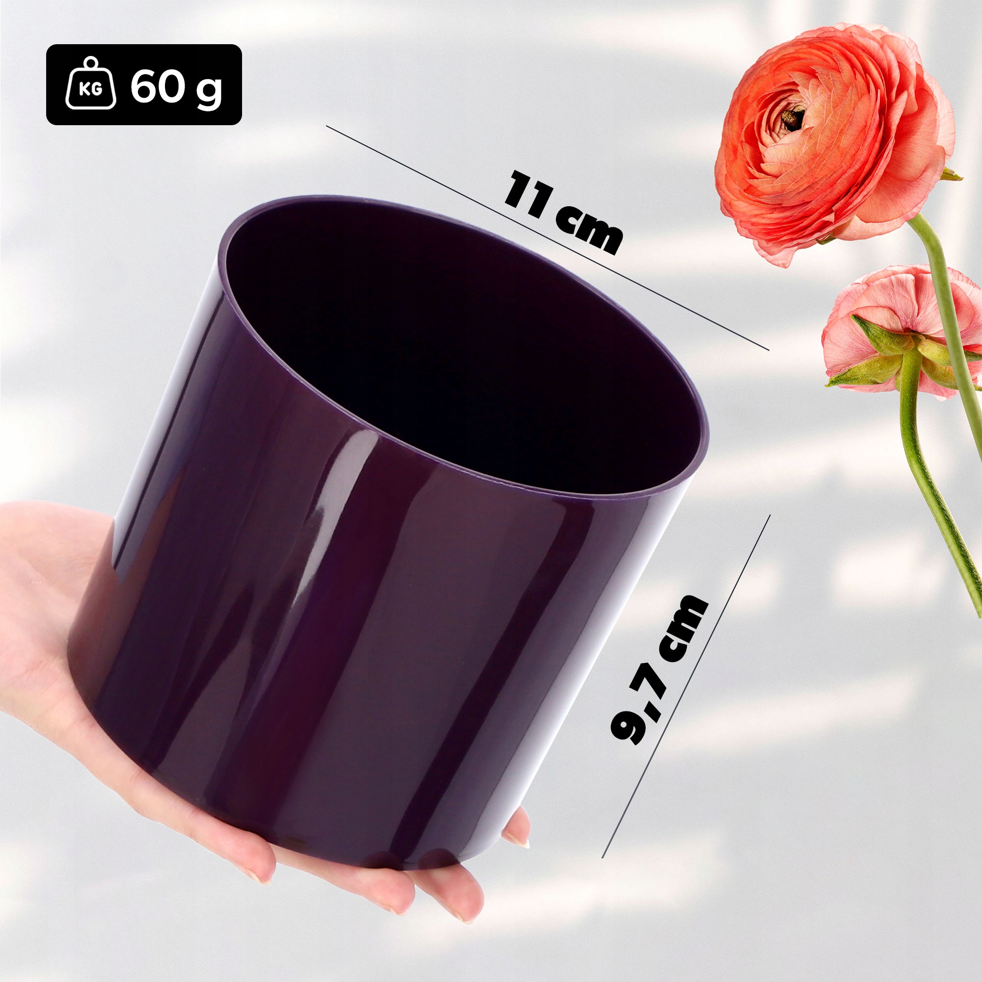 Doniczka na kwiaty okrągła Figari 11 cm, śliwkowa