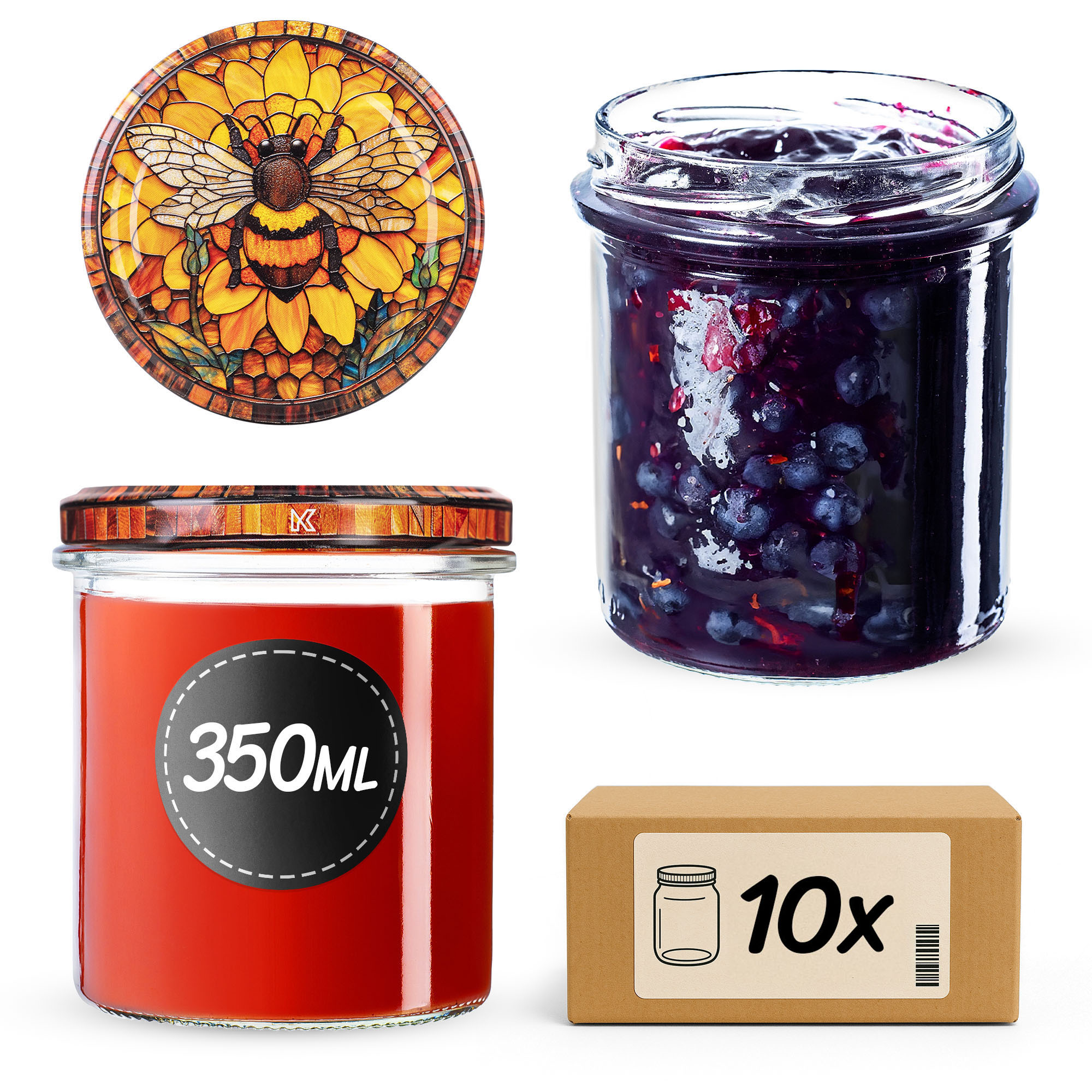 Słoiki na przetwory Avila 350ml fi82mm 10szt + wieczko Bee of the fusion