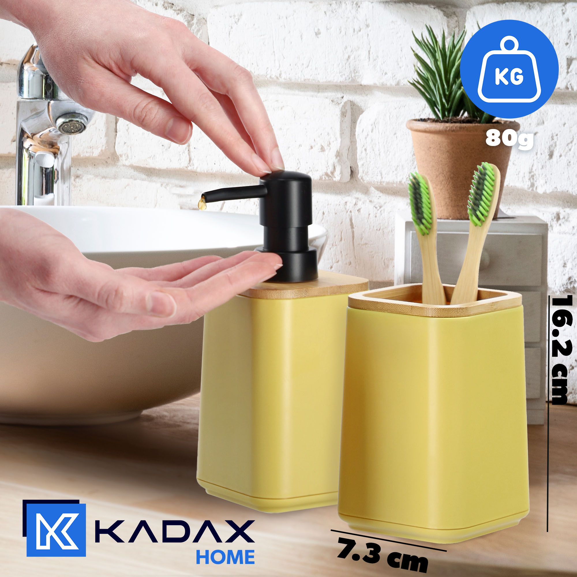 Zestaw Carrara Dozownik na mydło + Kubek łazienkowy + Szczotka WC, żółty