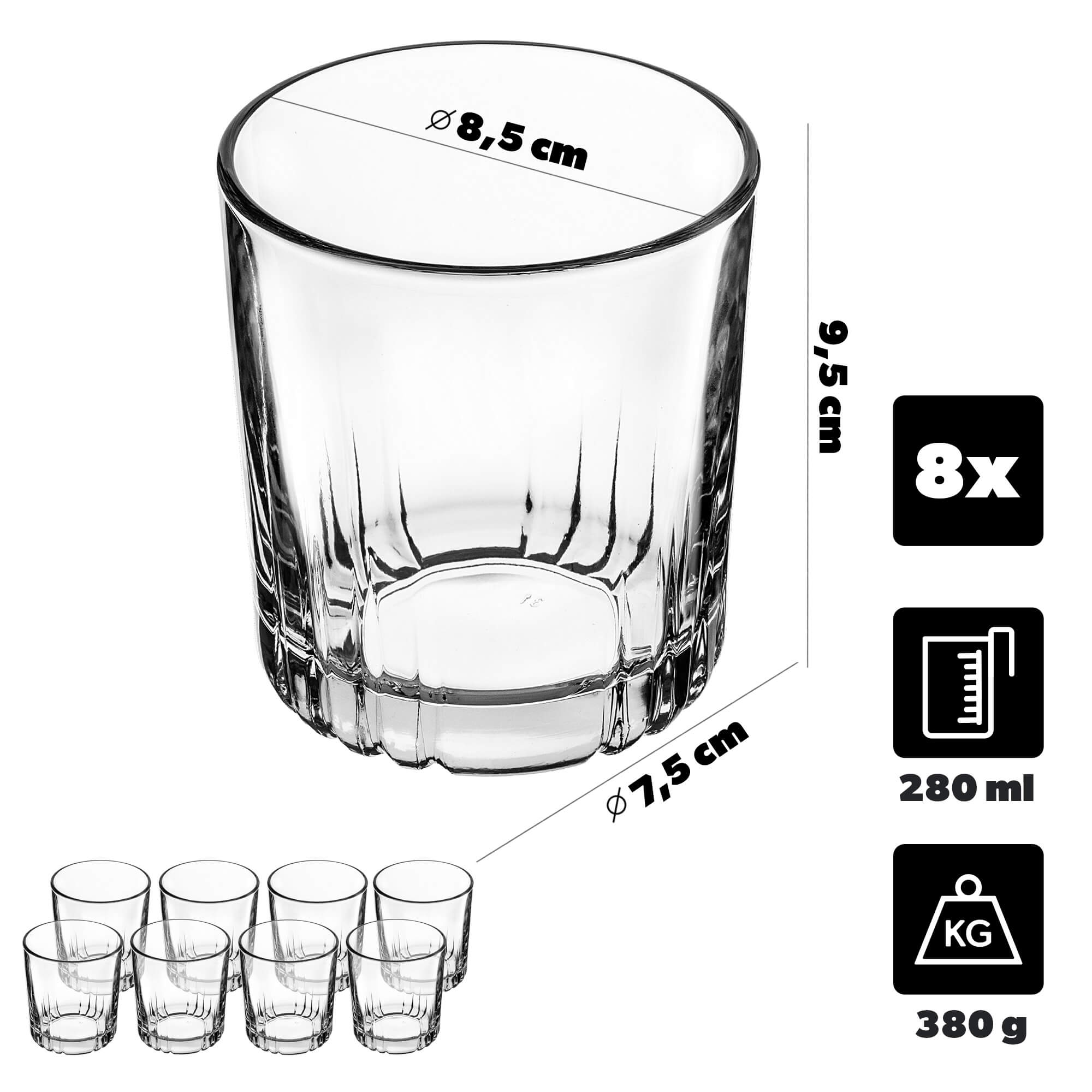 Szklanki do whisky i drinków 280 ml, 8 szt.