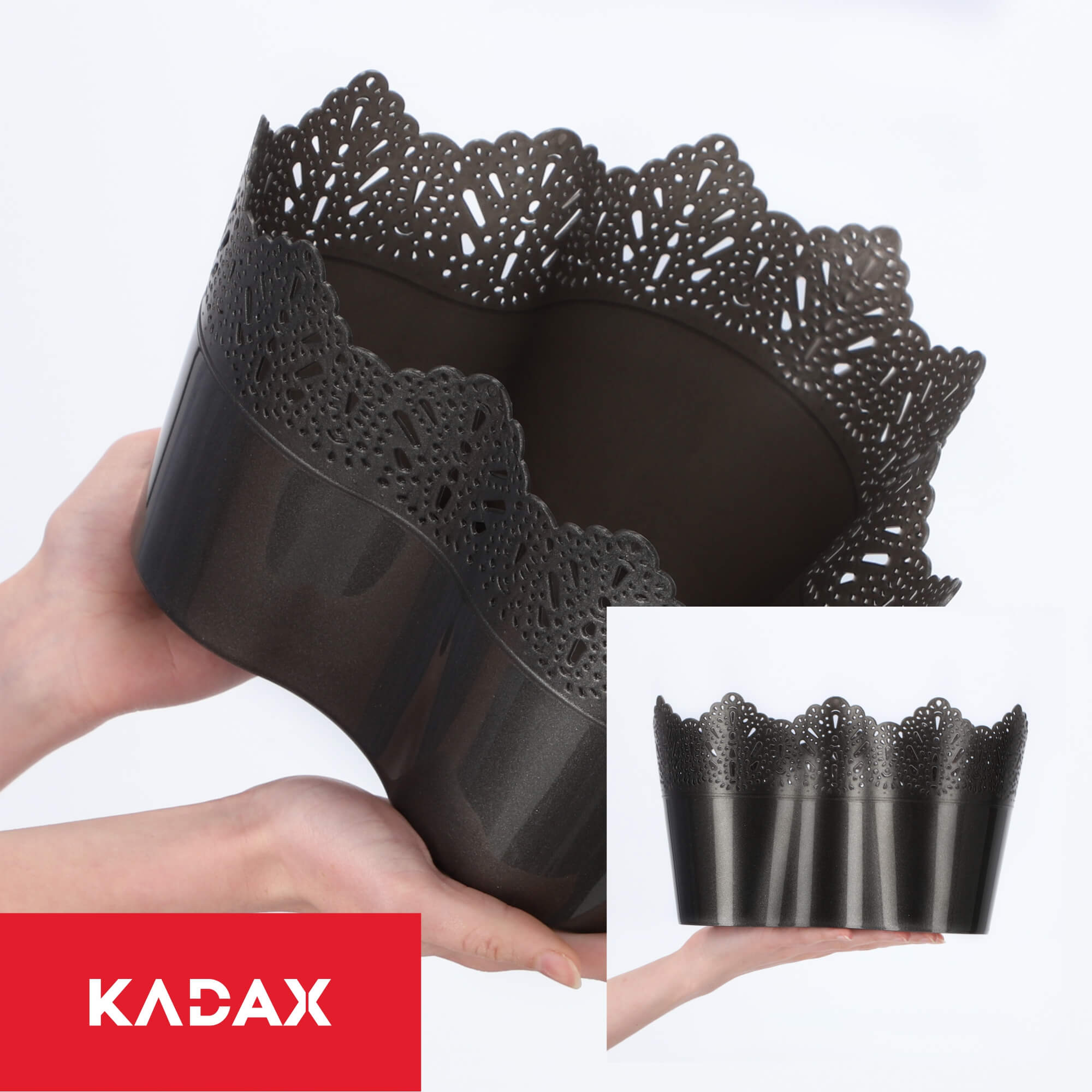 Doniczka Calade na kwiaty z koronką potrójna 15 x 24 cm, grafit