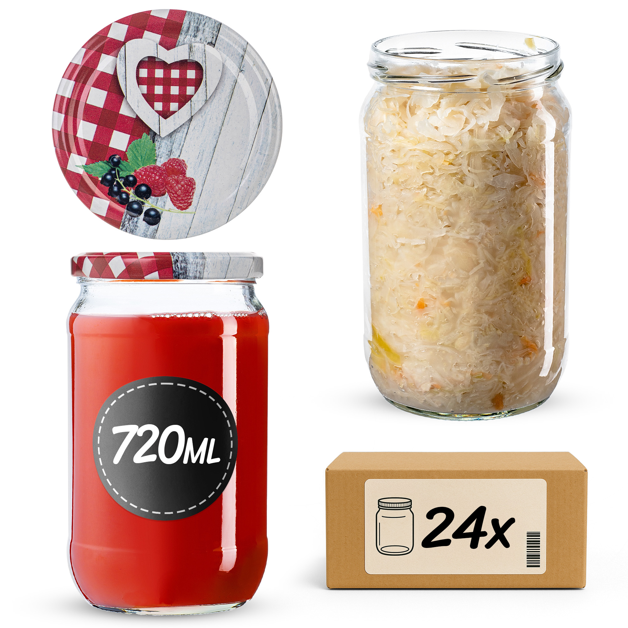 Słoiki na przetwory Niva 720ml fi82mm 24szt + wieczko Krata z serduszkiem