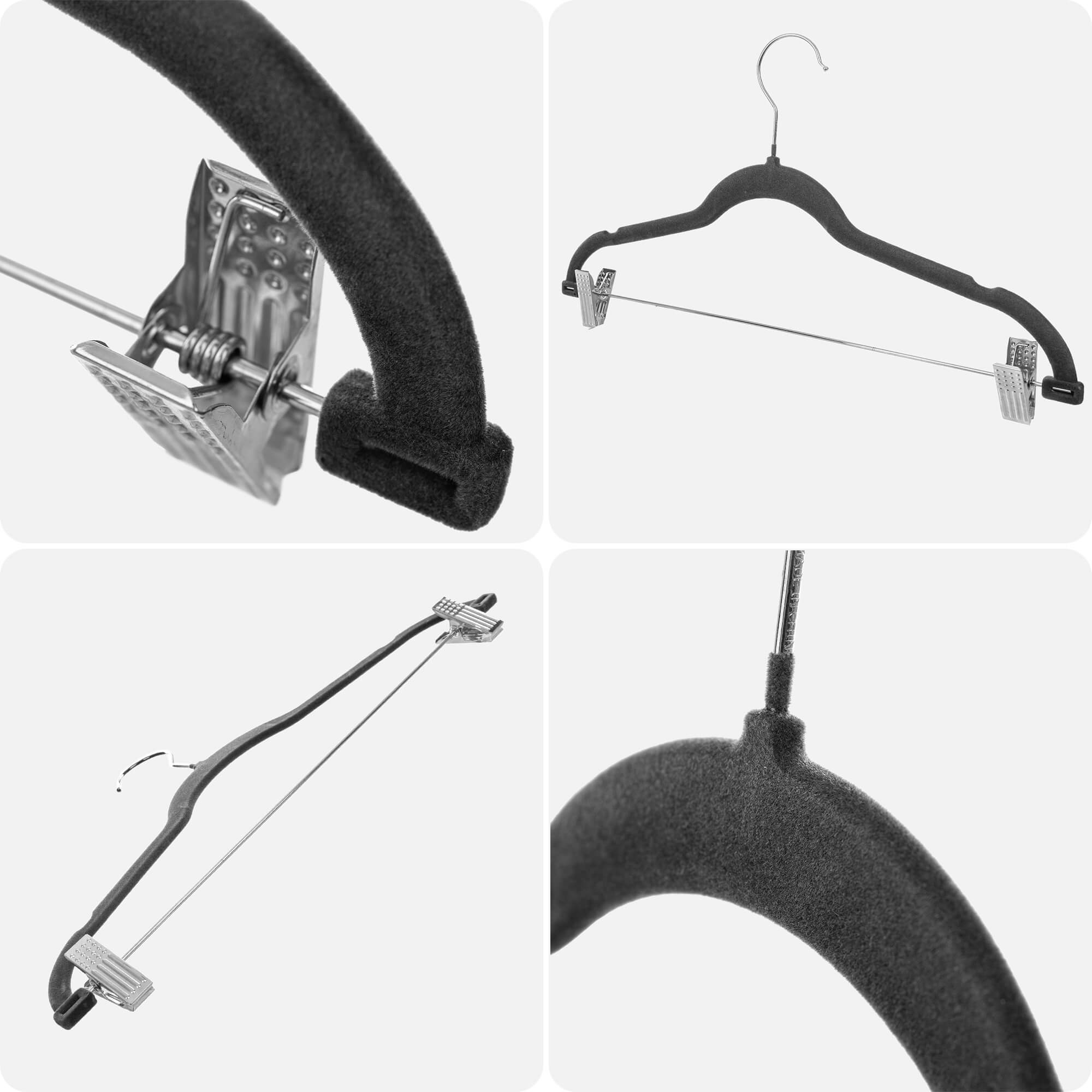 Wieszak flokowany z klipsami na ubrania Aube ciemny szary 3 szt.