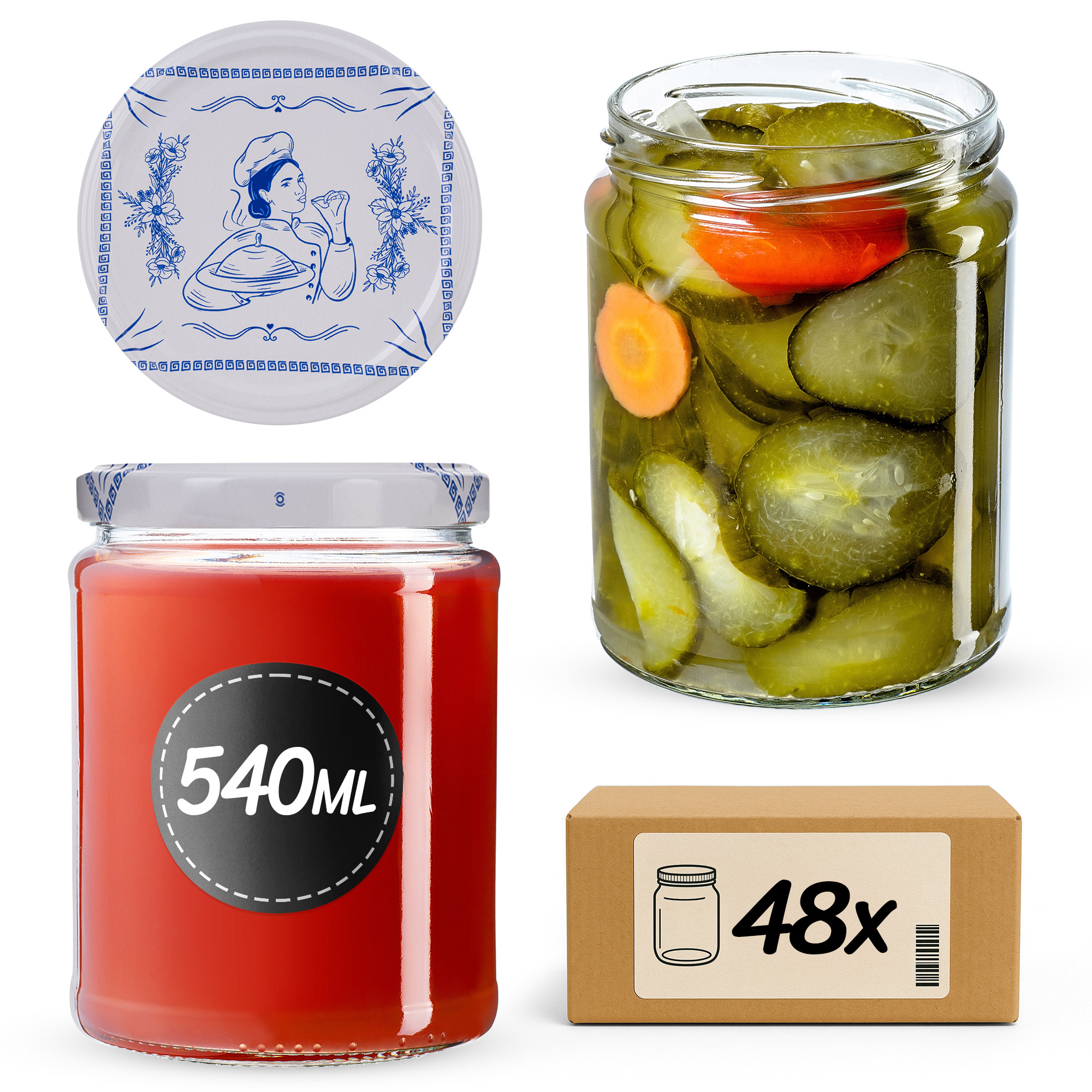 Słoiki na przetwory Maki 540ml fi82mm 48szt + wieczko Makatka