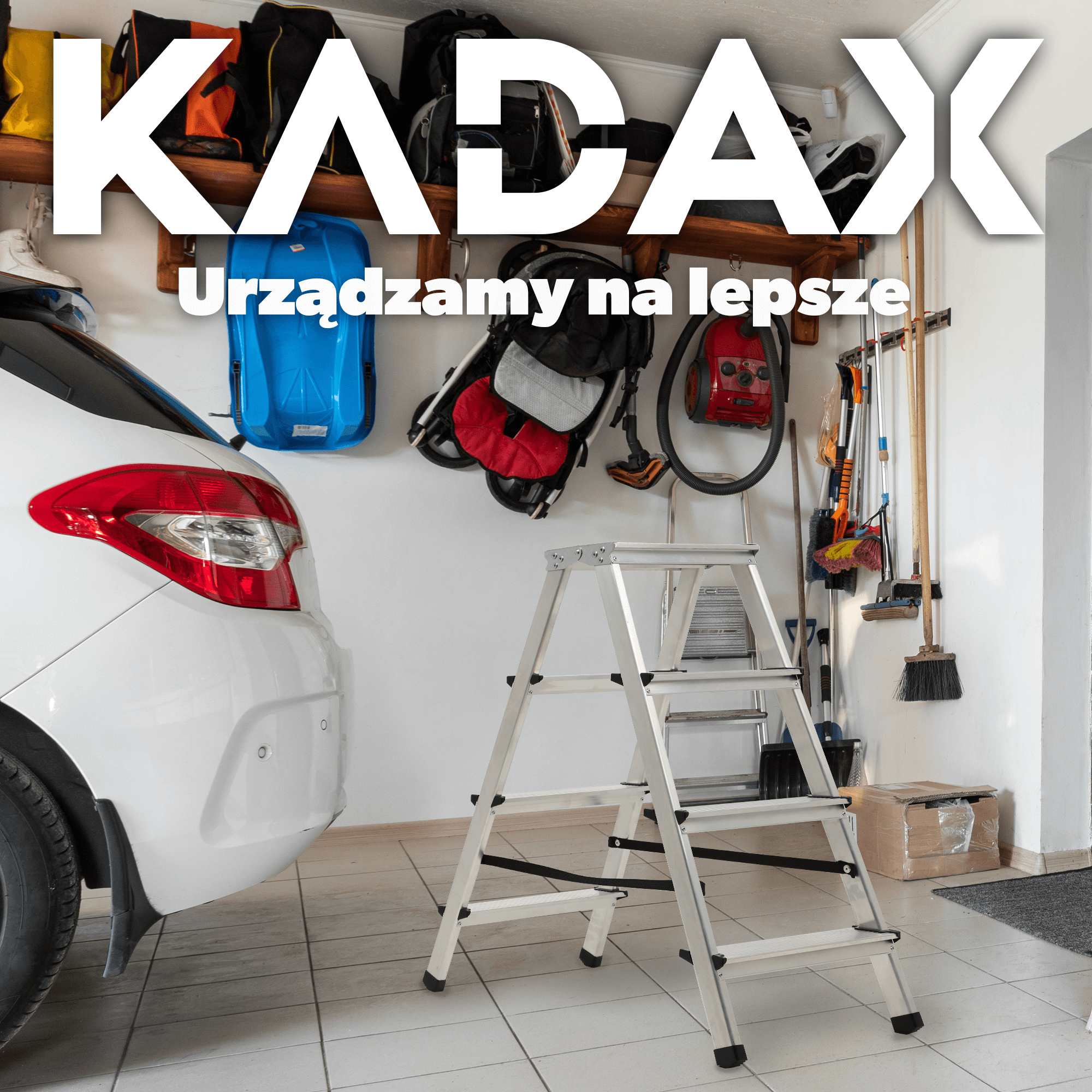 Drabina aluminiowa z podestem Molde, 4 stopnie, 125 kg