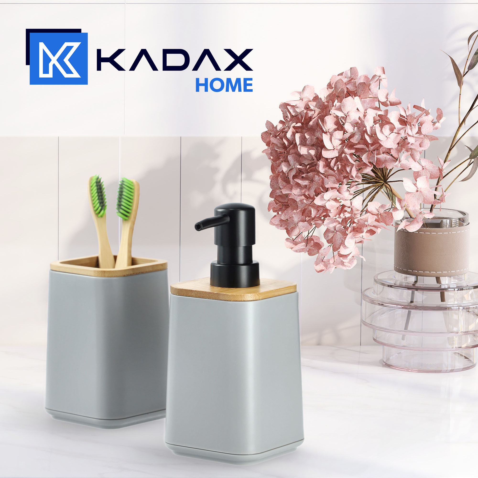 Zestaw Carrara Dozownik na mydło + Kubek łazienkowy, szary