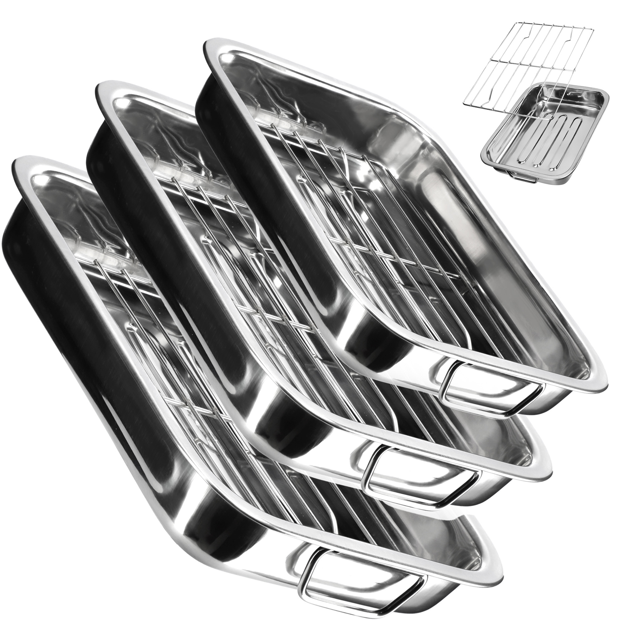 Brytfanny z rusztem 30 + 35 + 40 cm, srebrne