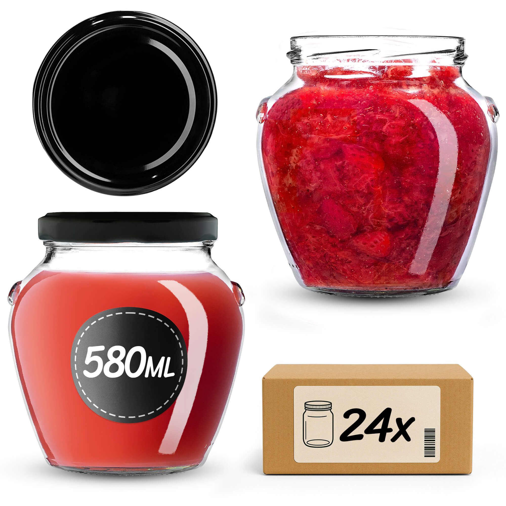 Słoiki na przetwory Sassa 580ml 24szt 82mm + wieczka czarne
