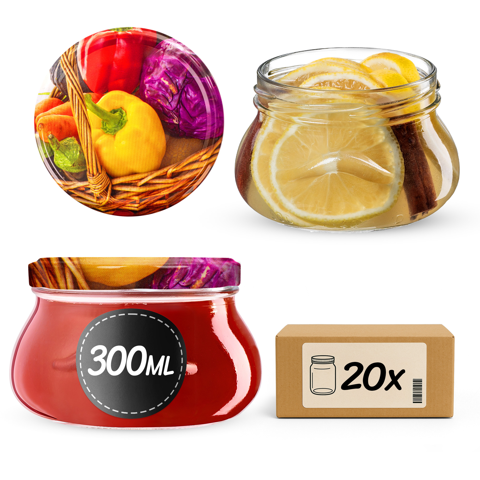 Słoiki na przetwory Raja 300ml fi82mm 20szt + wieczko Warzywa