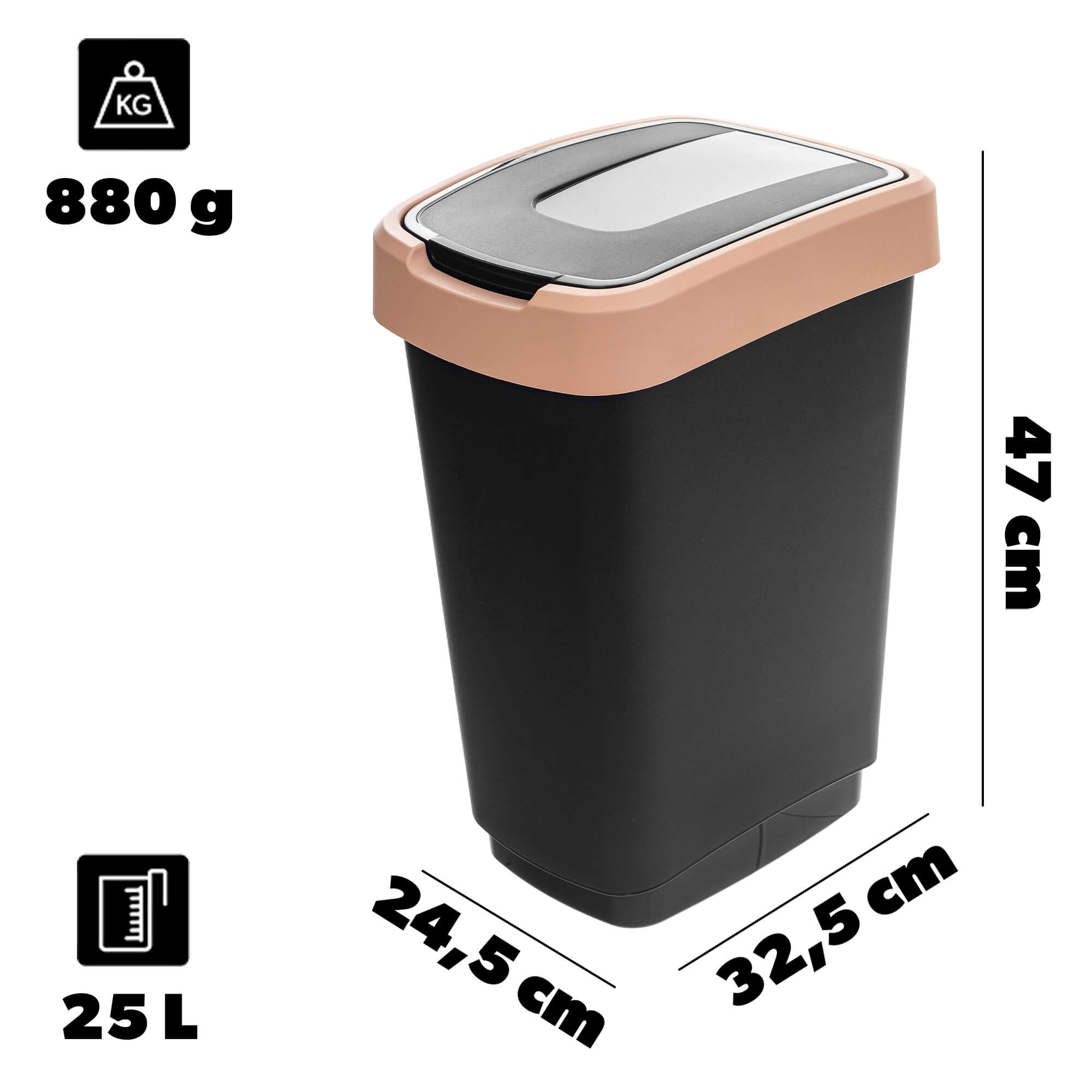 Kosz na śmieci Morin 25L z klapą obrotową czarno-brązowy