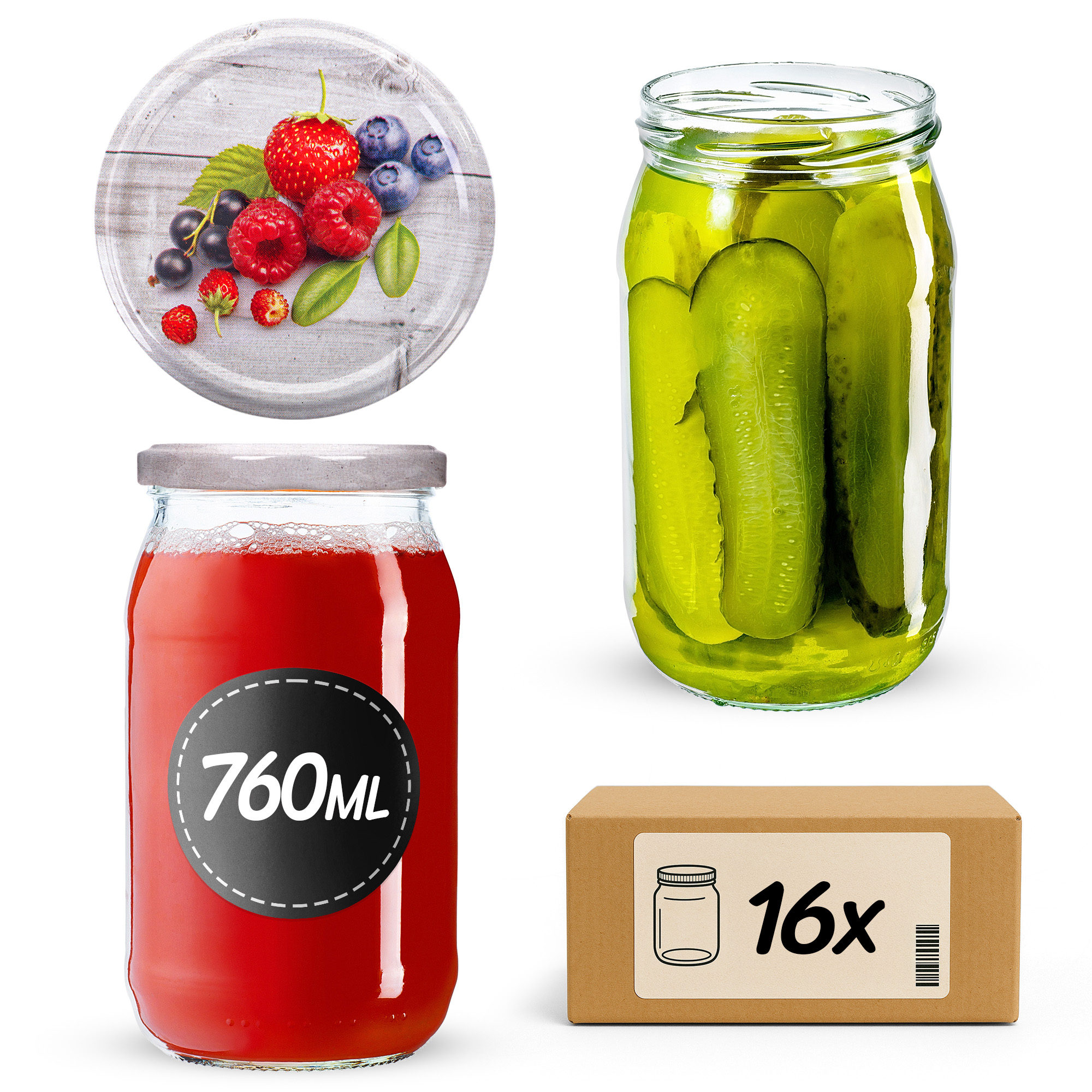 Słoiki na przetwory Niva 760ml fi82mm 16szt + wieczko Owoce