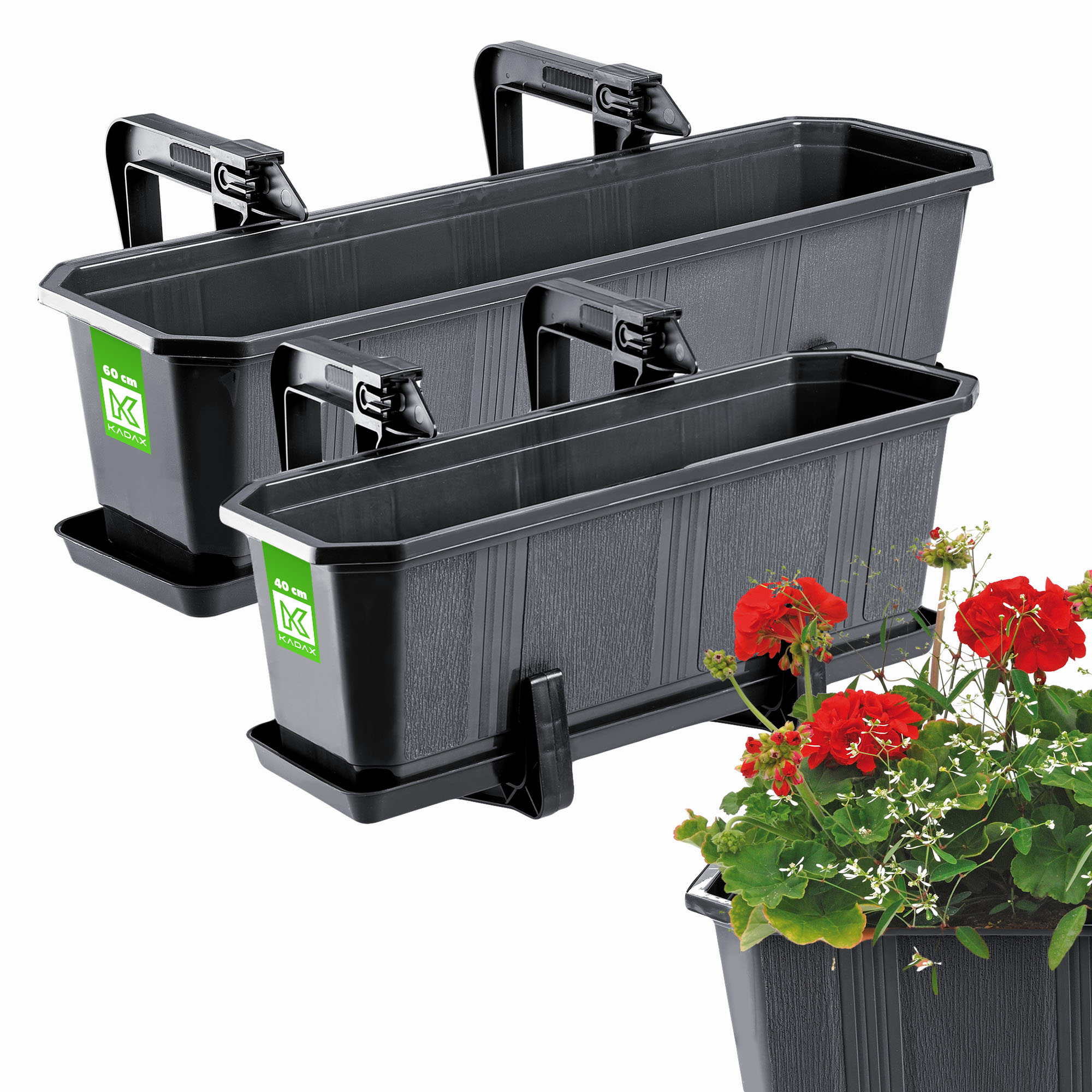 Doniczka balkonowa z uchwytami Oste 40 cm + 60 cm, grafit