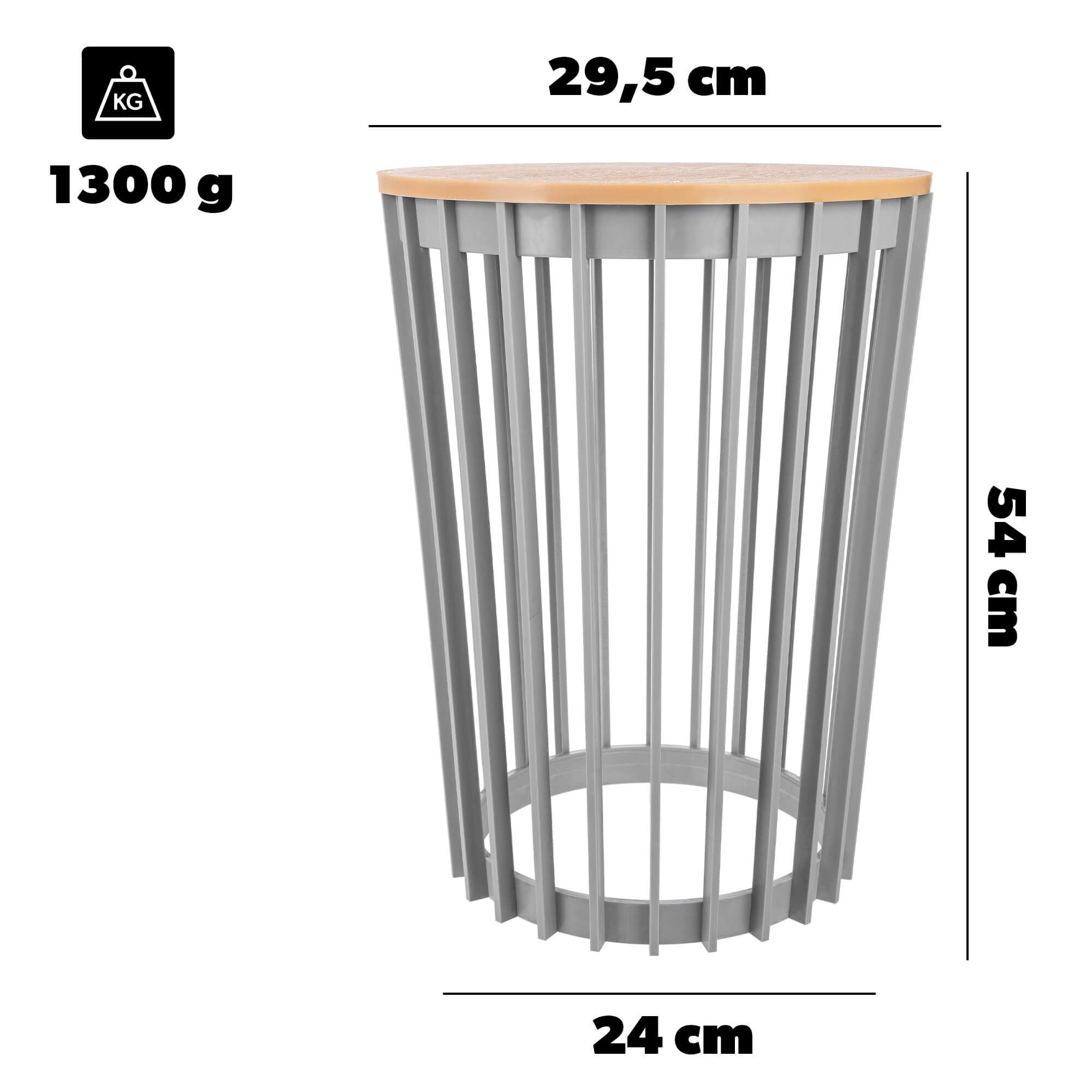 Kwietnik dwustronny Aytre 54 cm platynowy + blat naturalne drewno