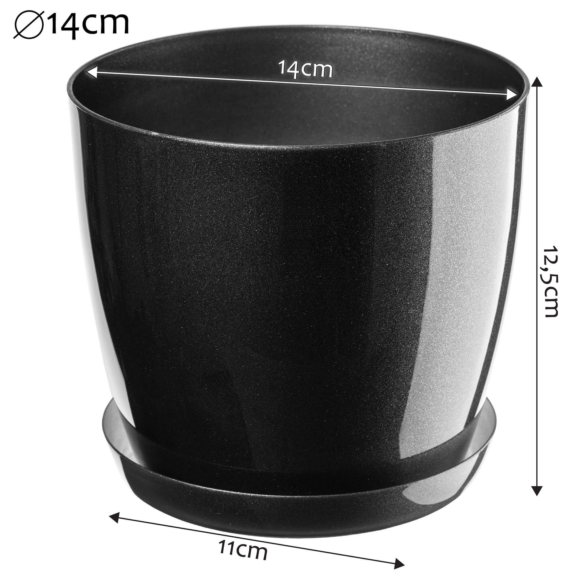 Doniczka na kwiaty z podstawką 14 cm, grafitowa