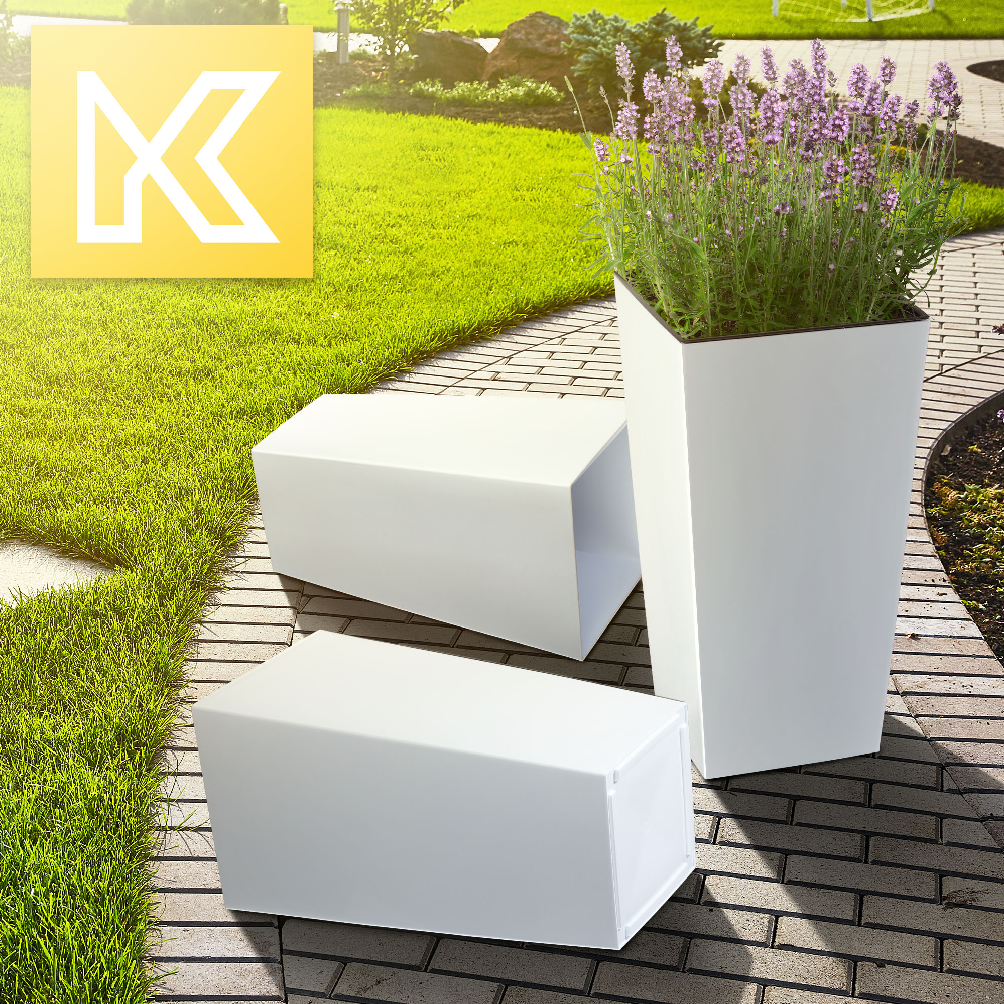 Donice na kwiaty z wkładem Masiera 25 cm + 30 cm + 35 cm, białe
