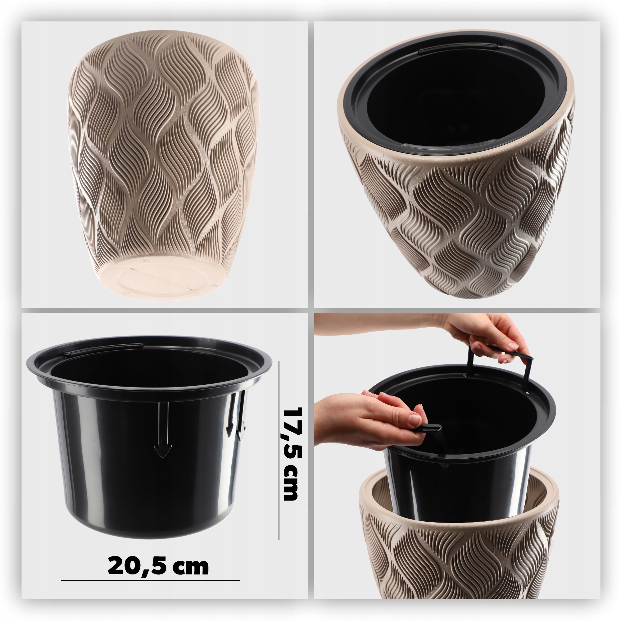 Doniczka na kwiaty z wkładem Jesi 30 cm, beżowa
